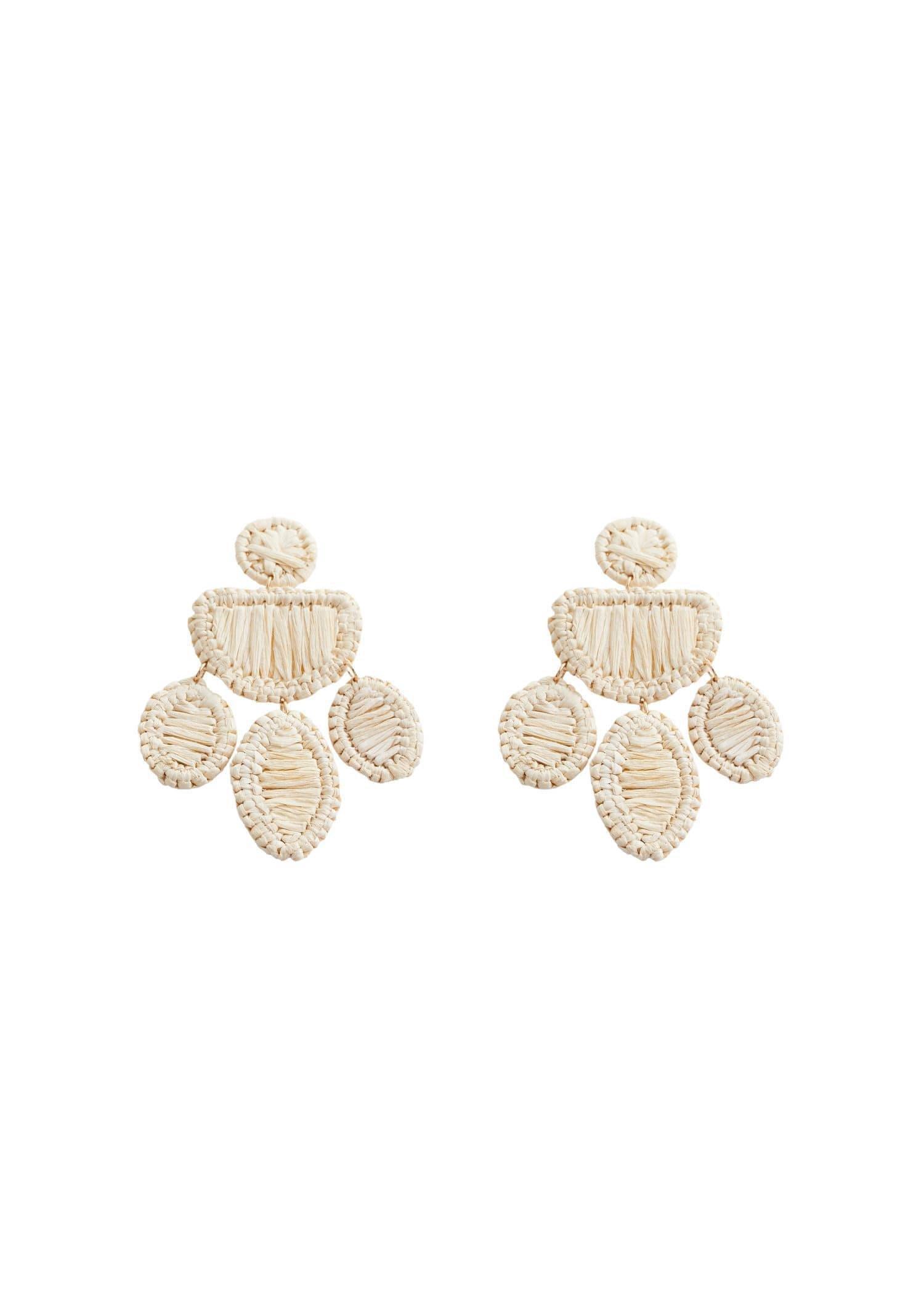 Mango - Beige Long Raffia Earrings