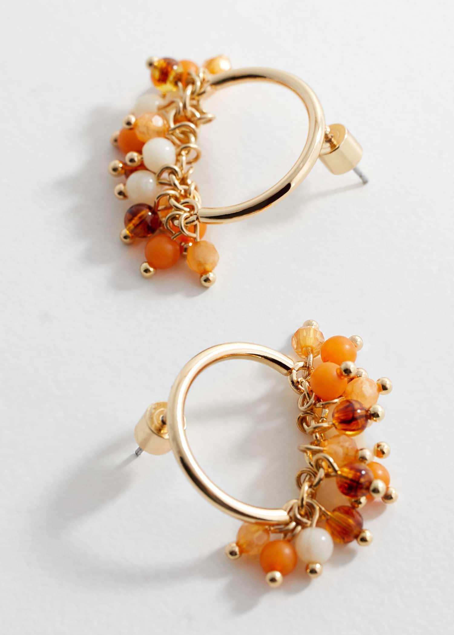 Gold Beaded Pendant Earrings, , large image number 0