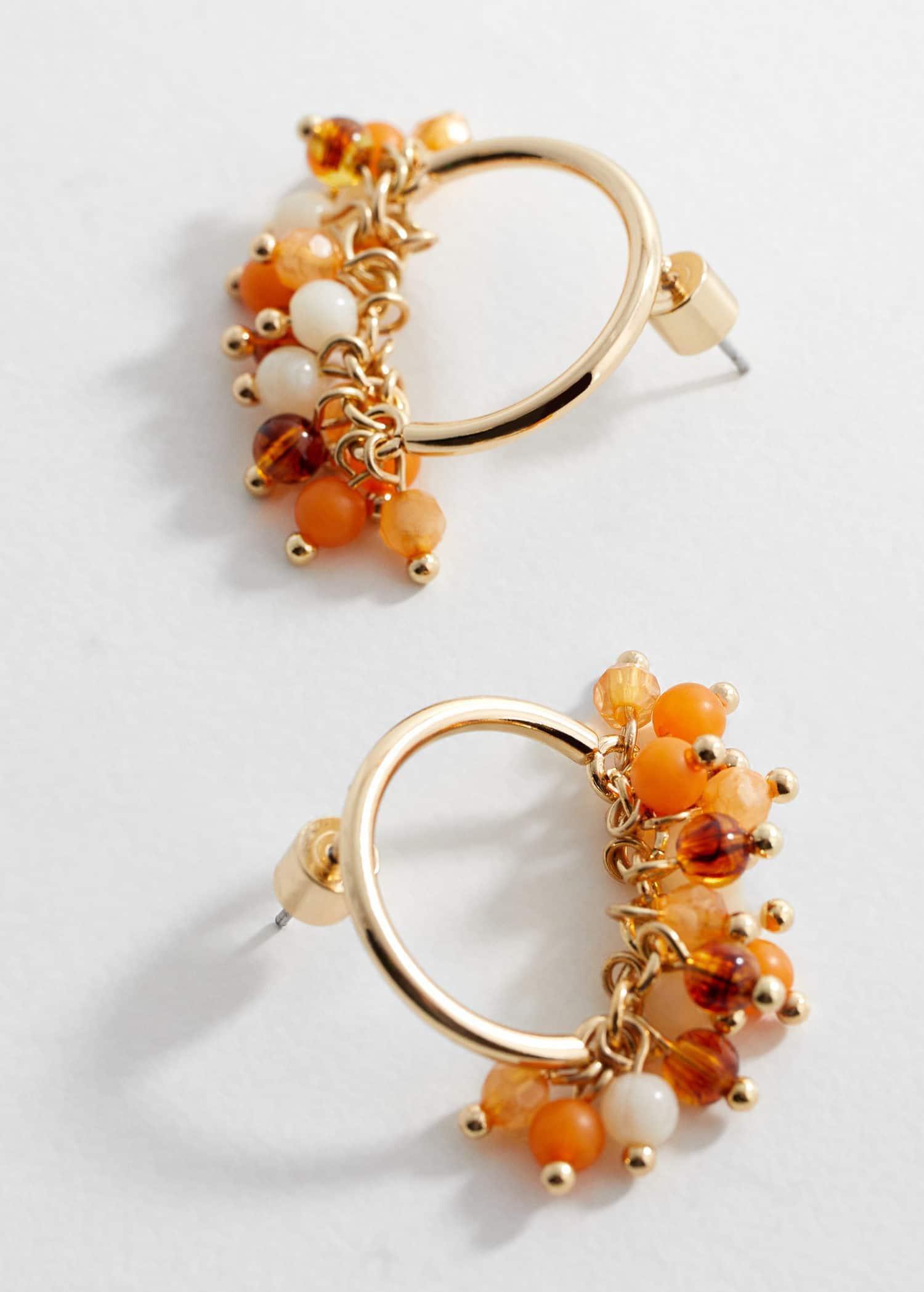 Mango - Gold Beaded Pendant Earrings