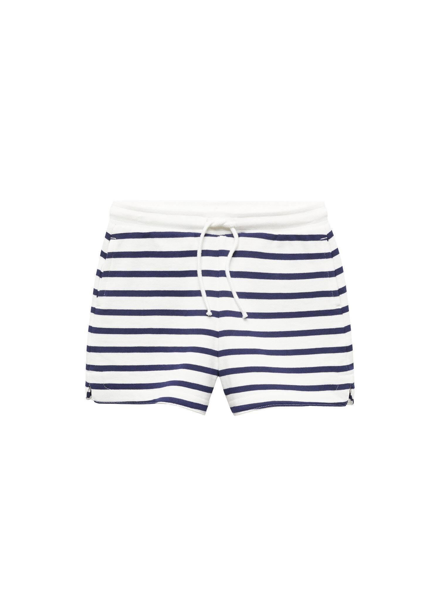 Mango - White Striped Cotton Shorts, Kids Girls
