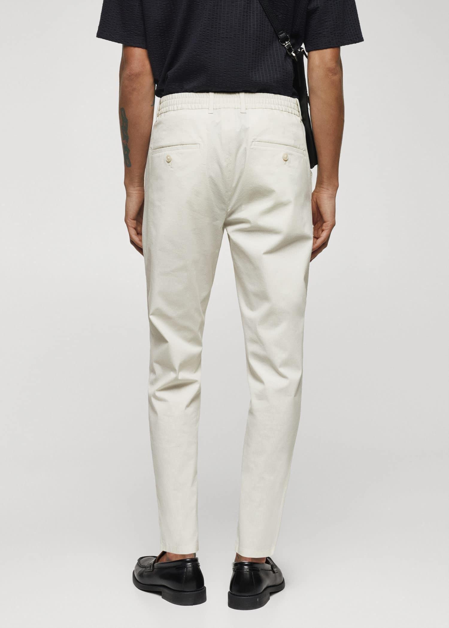 Mango - Cream Cotton Drawstring Seersucker Trousers