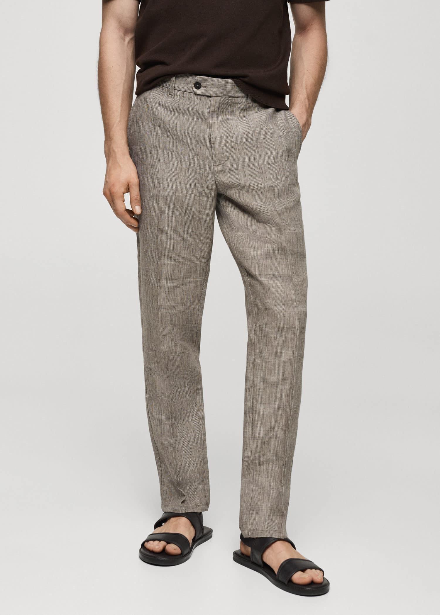 Mango - Brown Linen Prince Of Wales Trousers