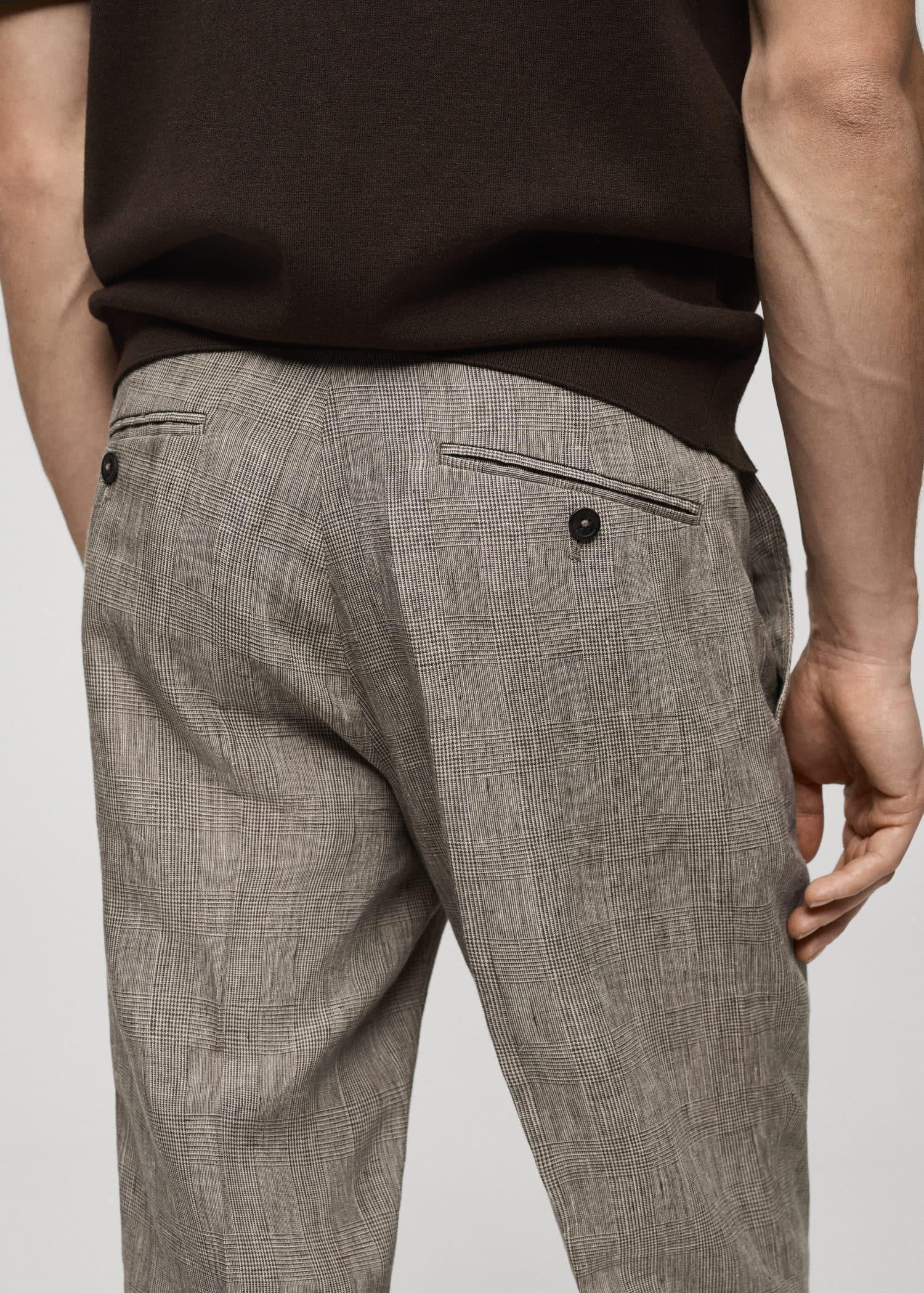 Mango - Brown Linen Prince Of Wales Trousers