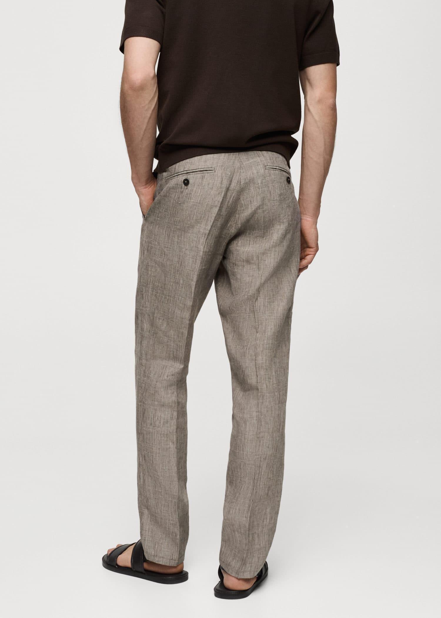 Mango - Brown Linen Prince Of Wales Trousers