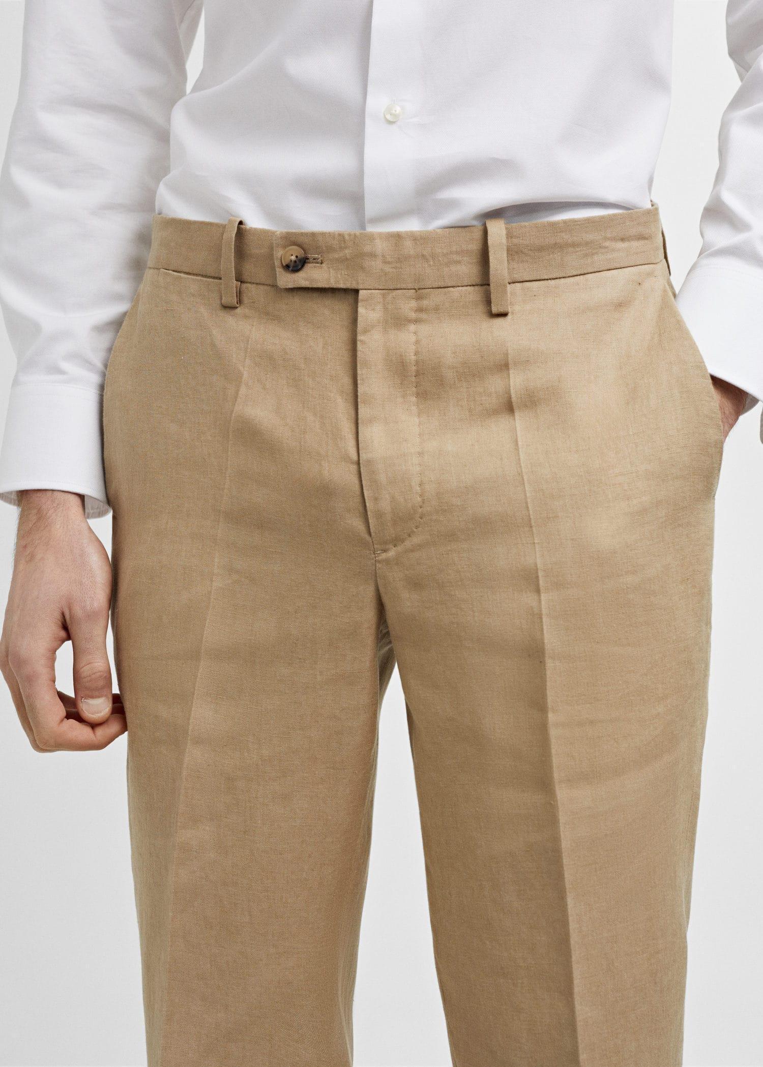 Mango - Brown Slim Fit Suit Pants Linen