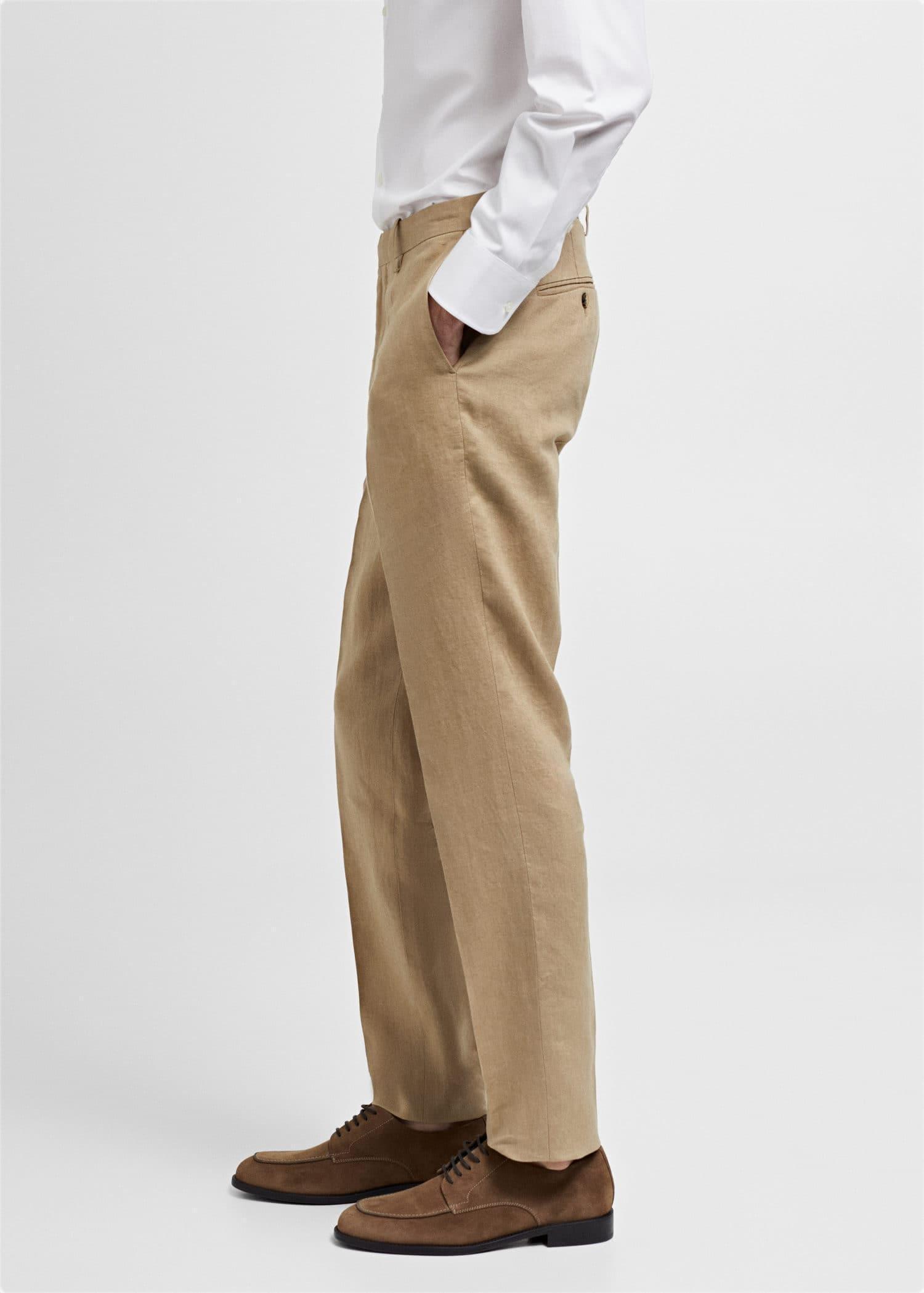 Mango - Brown Slim Fit Suit Pants Linen