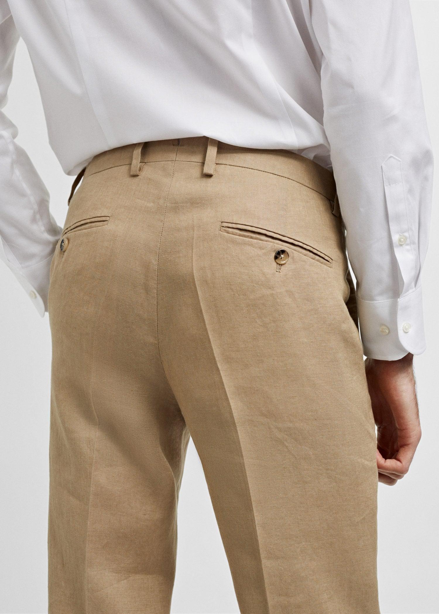 Mango - Brown Slim Fit Suit Pants Linen