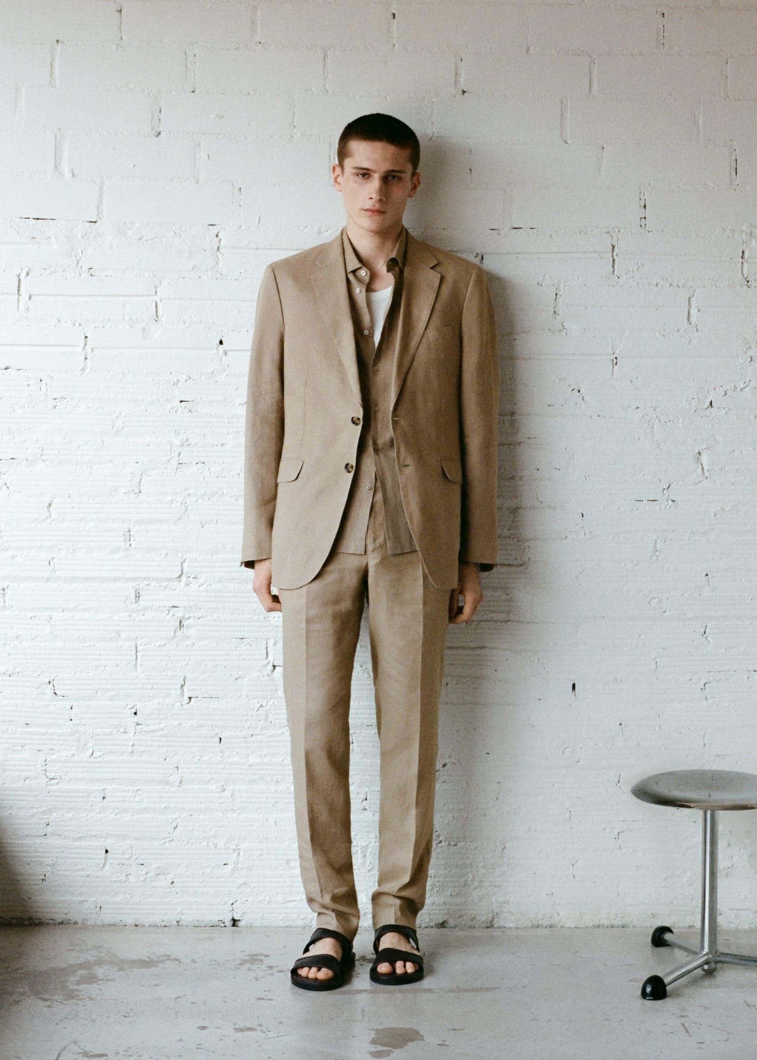 Mango - Brown Slim Fit Suit Pants Linen