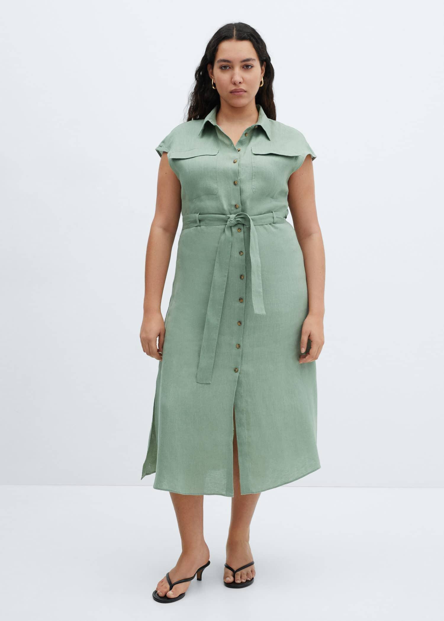 Mango - Green Linen Shirty Dress