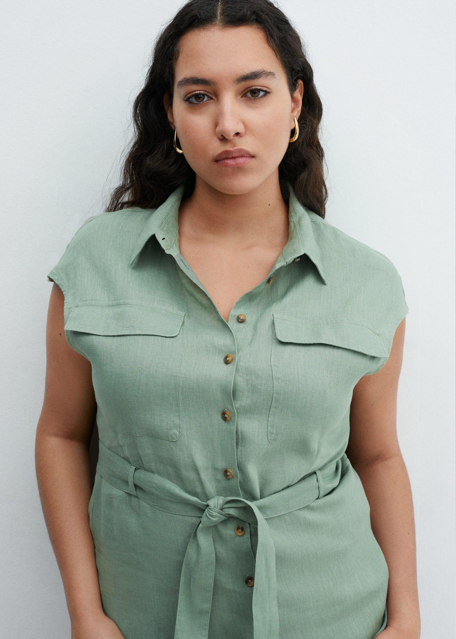 Mango - Green Linen Shirty Dress