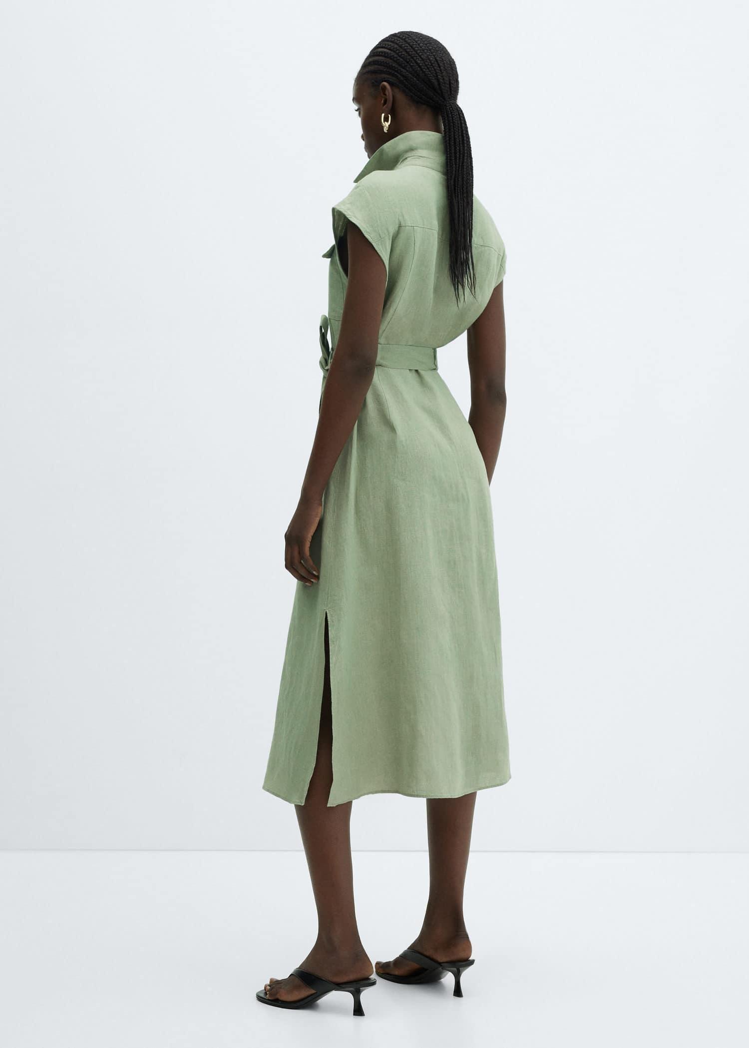 Mango - Green Linen Shirty Dress