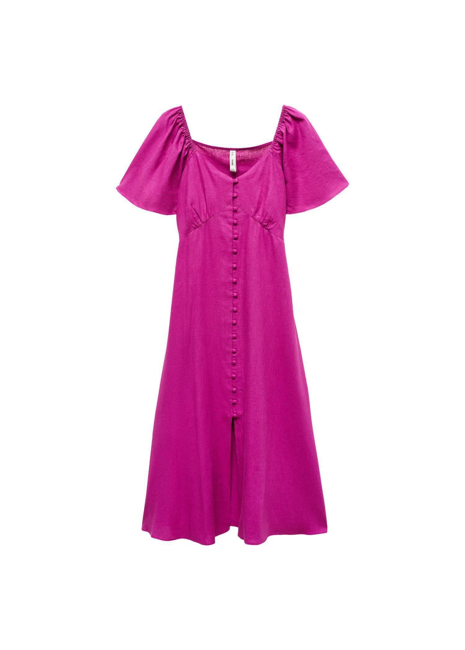 Mango - Purple Buttoned Linen-Blend Dress