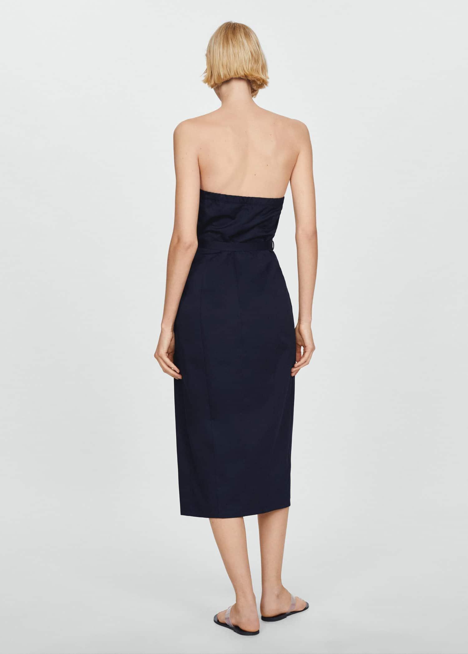 Mango - Blue Belted Strapless Dress