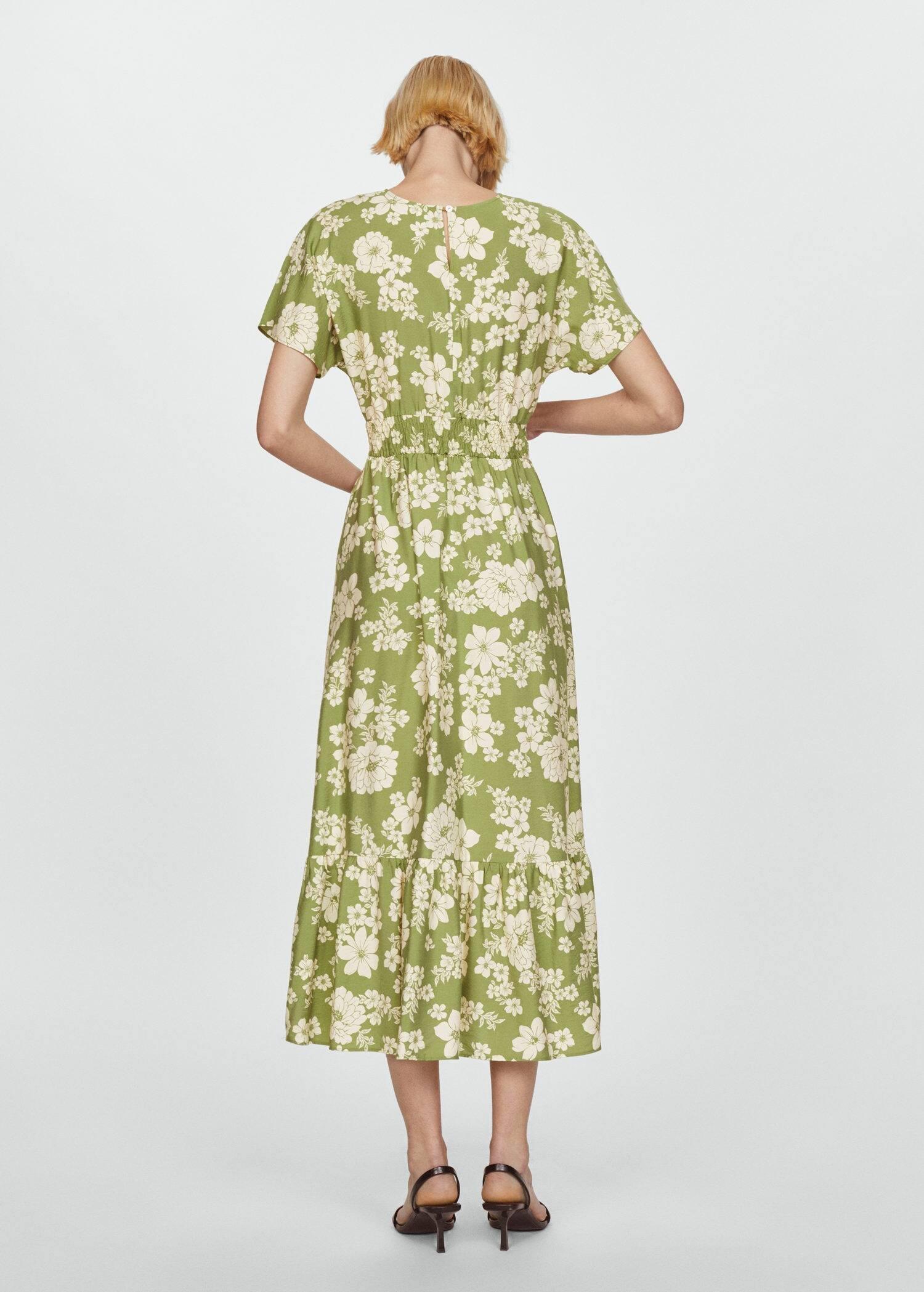 Mango - Green Printed Cut-Out Detail Dress