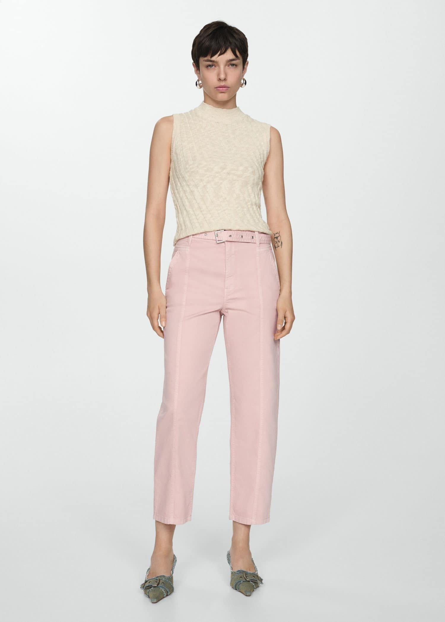 Mango - Pink Cuffed Belt Slouchy Jeans