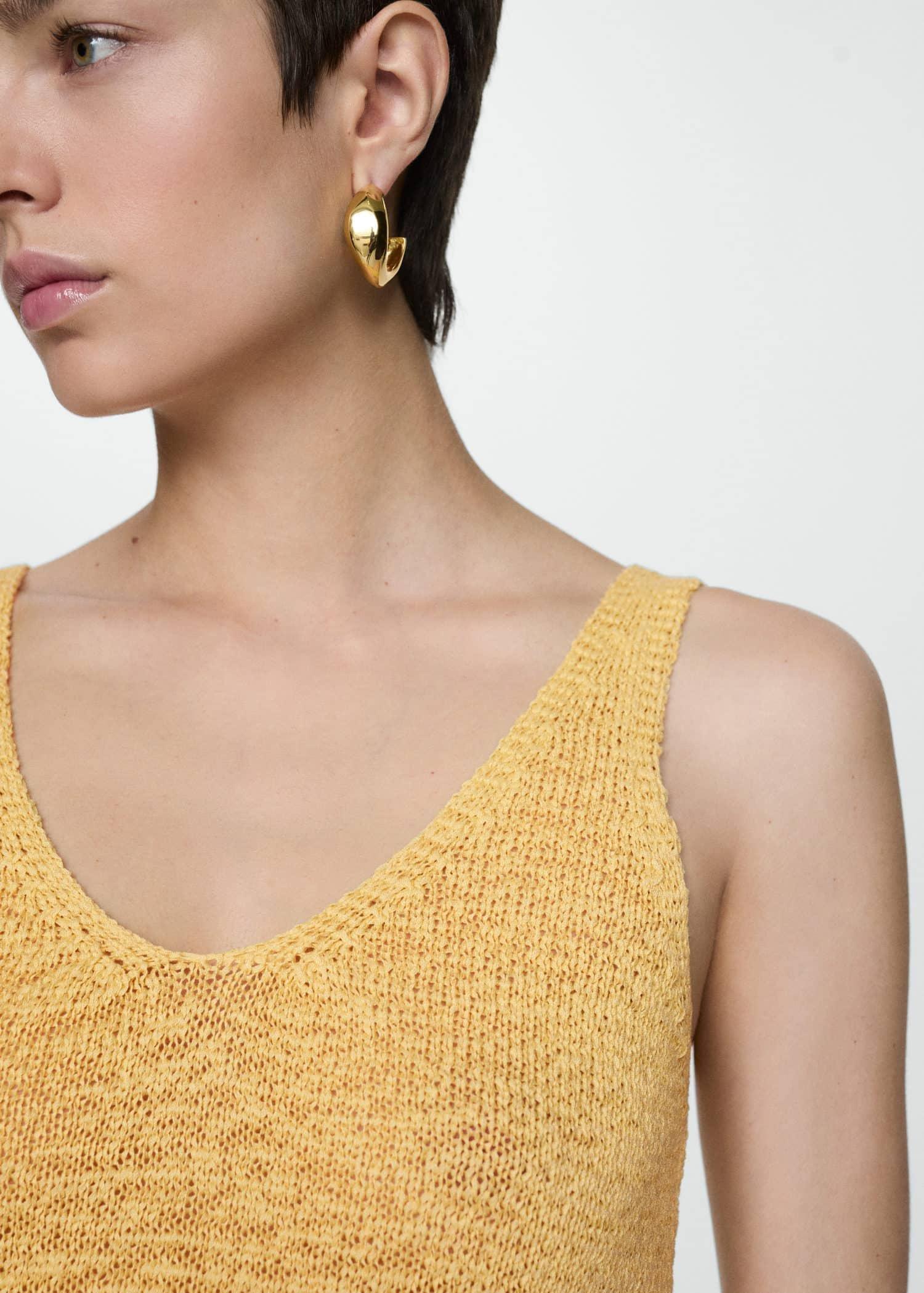 Mango - Yellow V-Neck Knitted Top