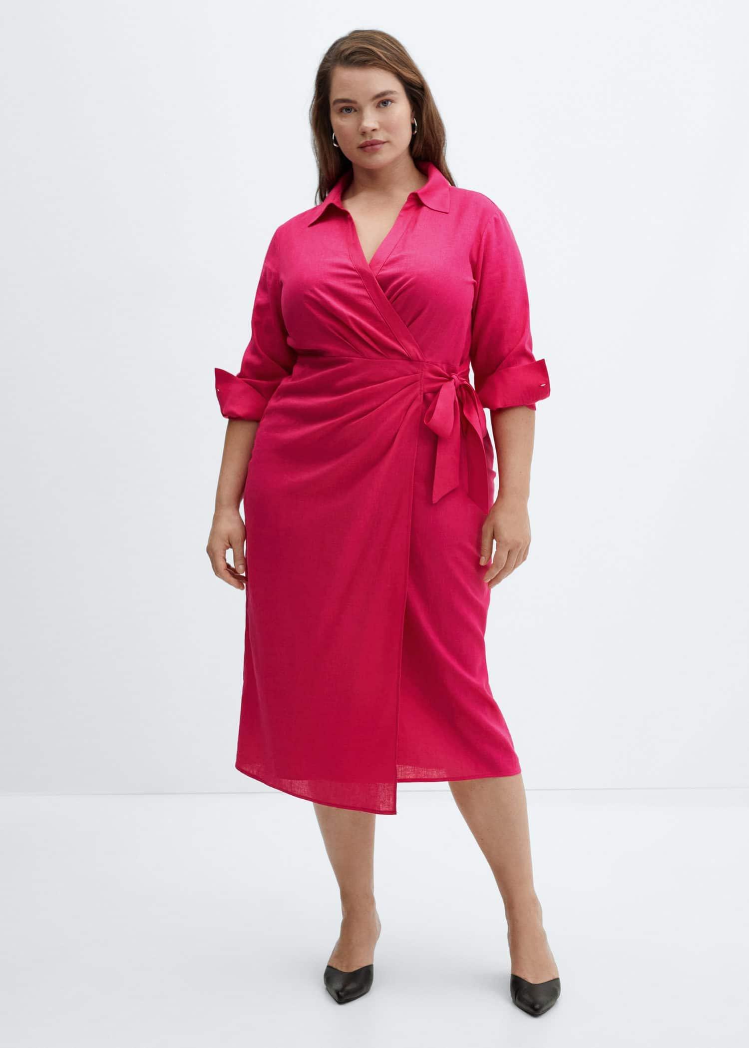 Mango - Pink Linen Shirt Dress With Bow