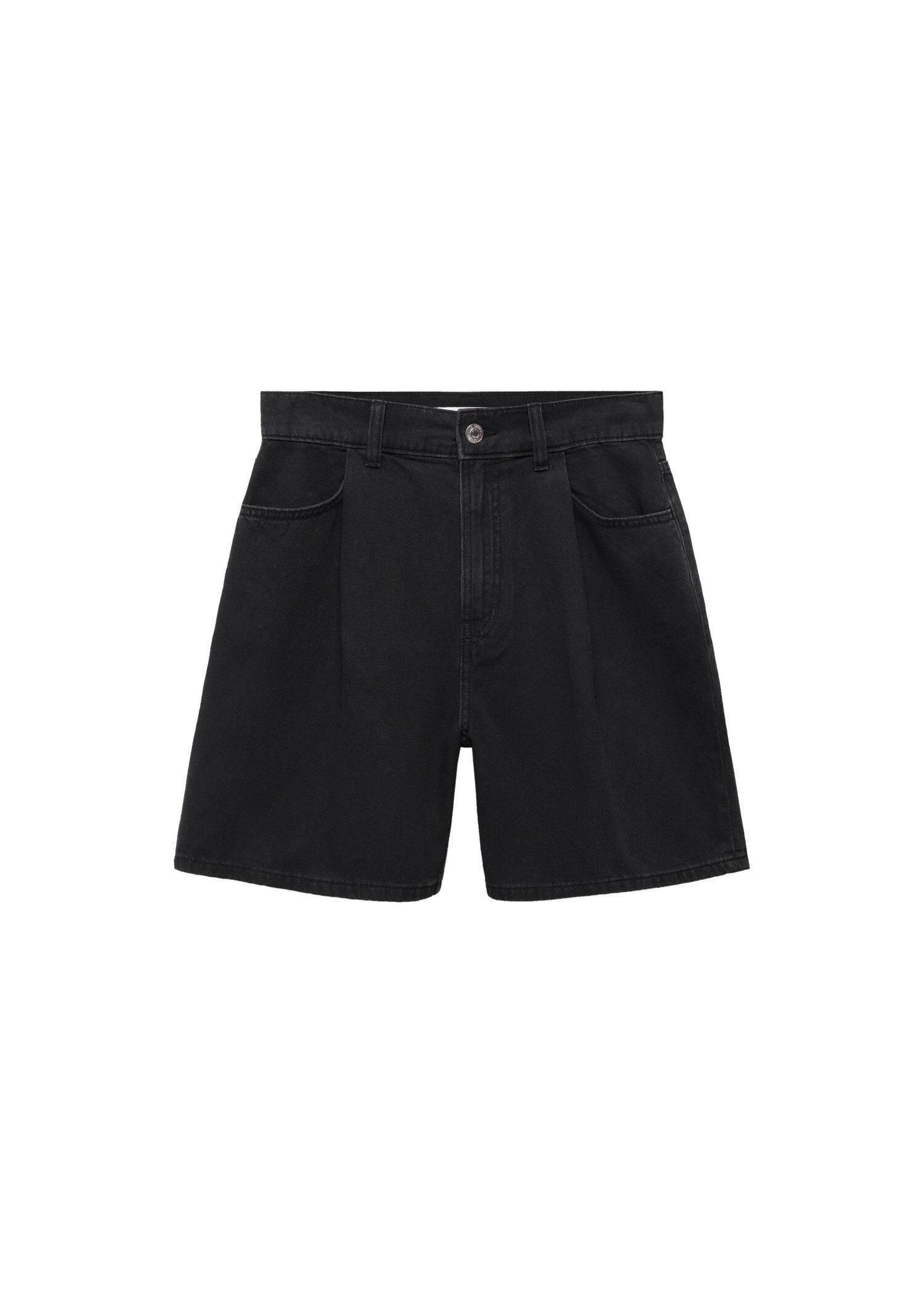 Mango - Grey Denim Shorts With Pleats