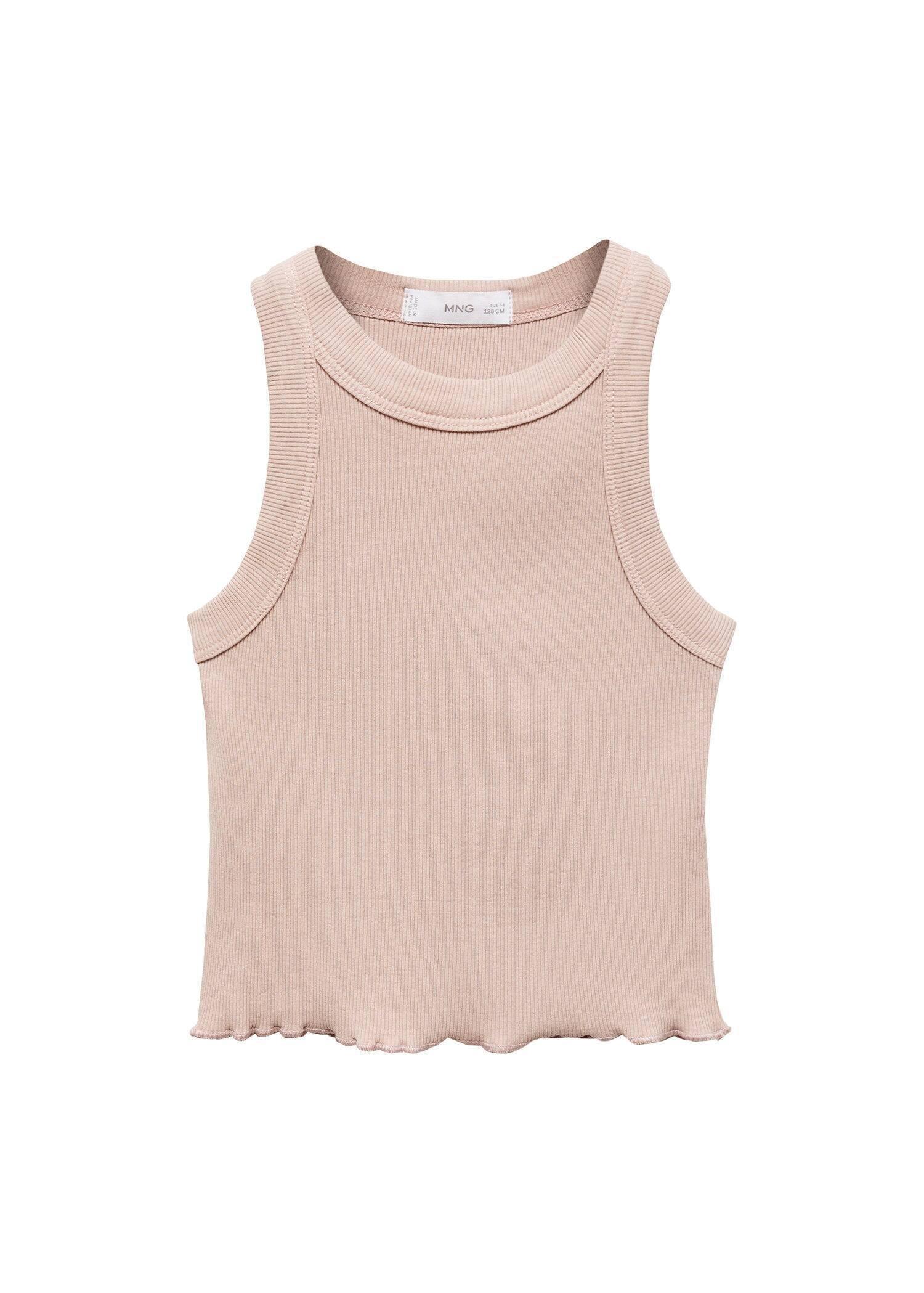 Mango - Pink Ribbed Strap T-Shirt, Kids Girls