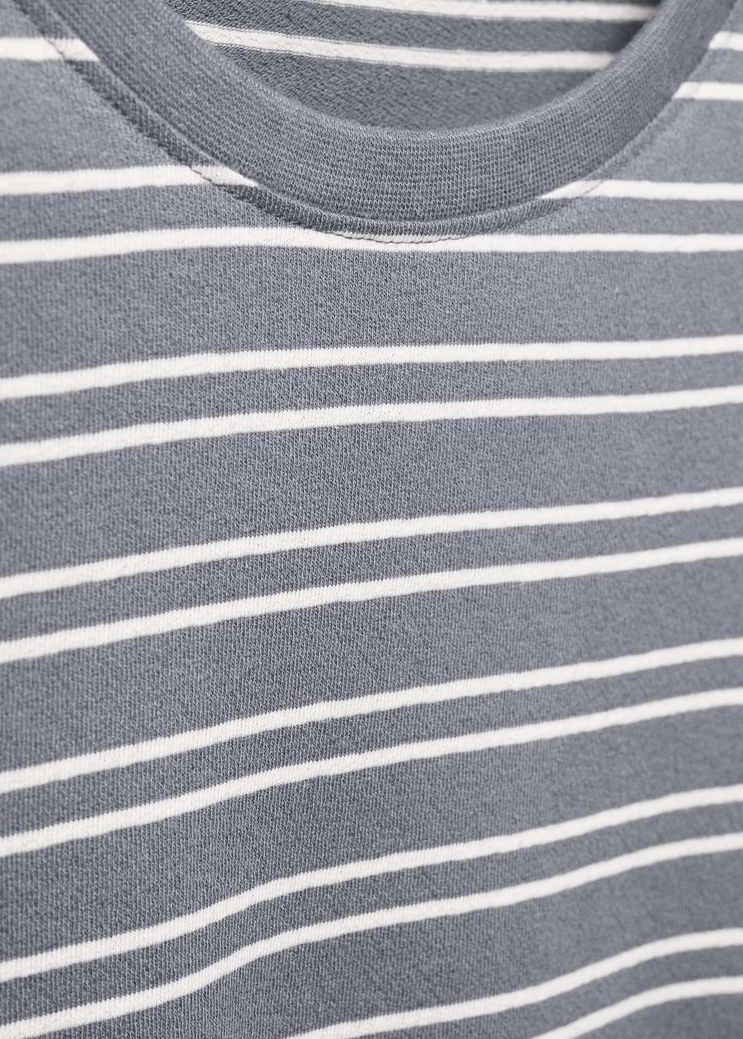 Mango - Blue Striped Cotton Linen-Blend T-Shirt