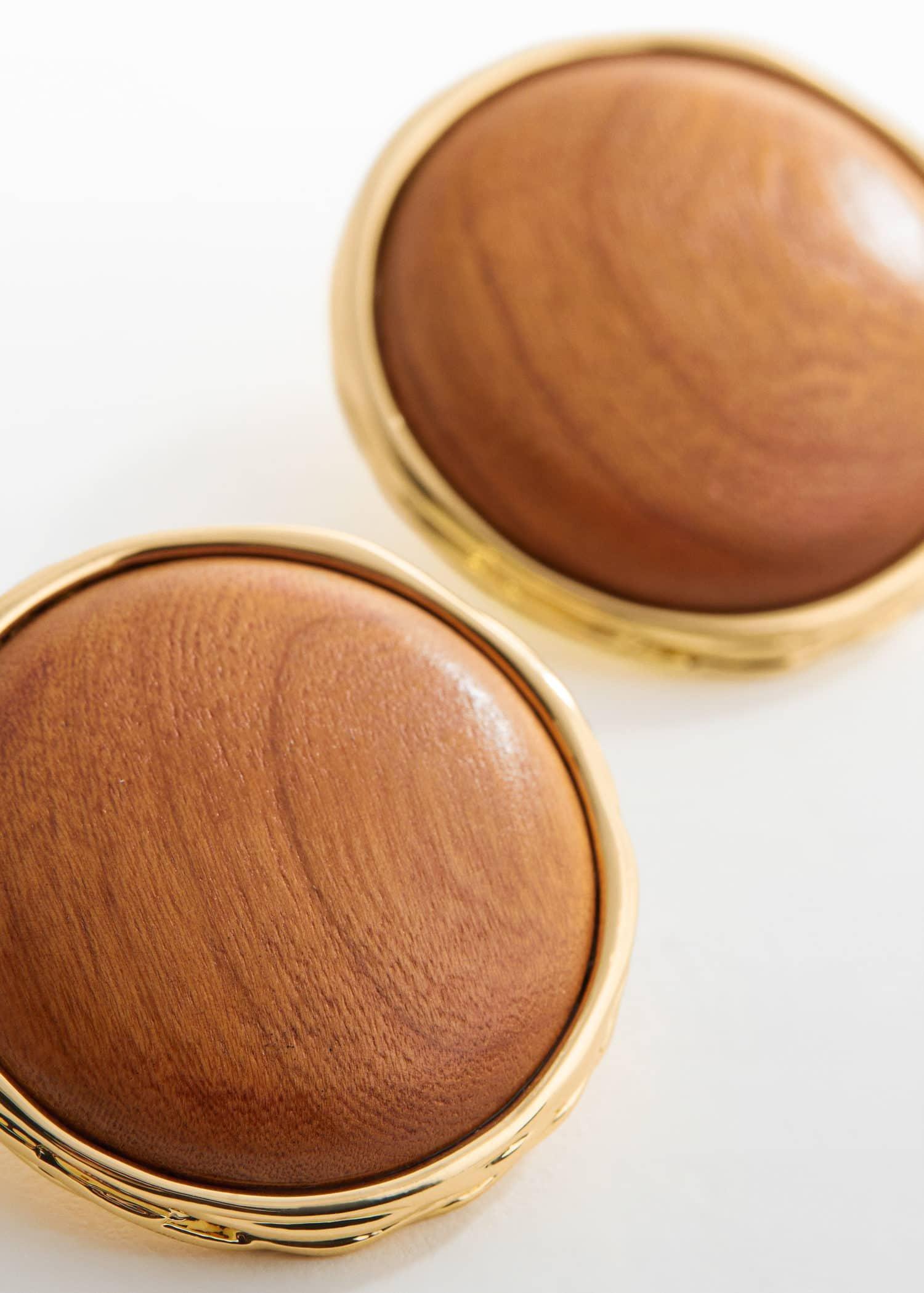 Mango - Gold Wooden Earrings With Circular Design