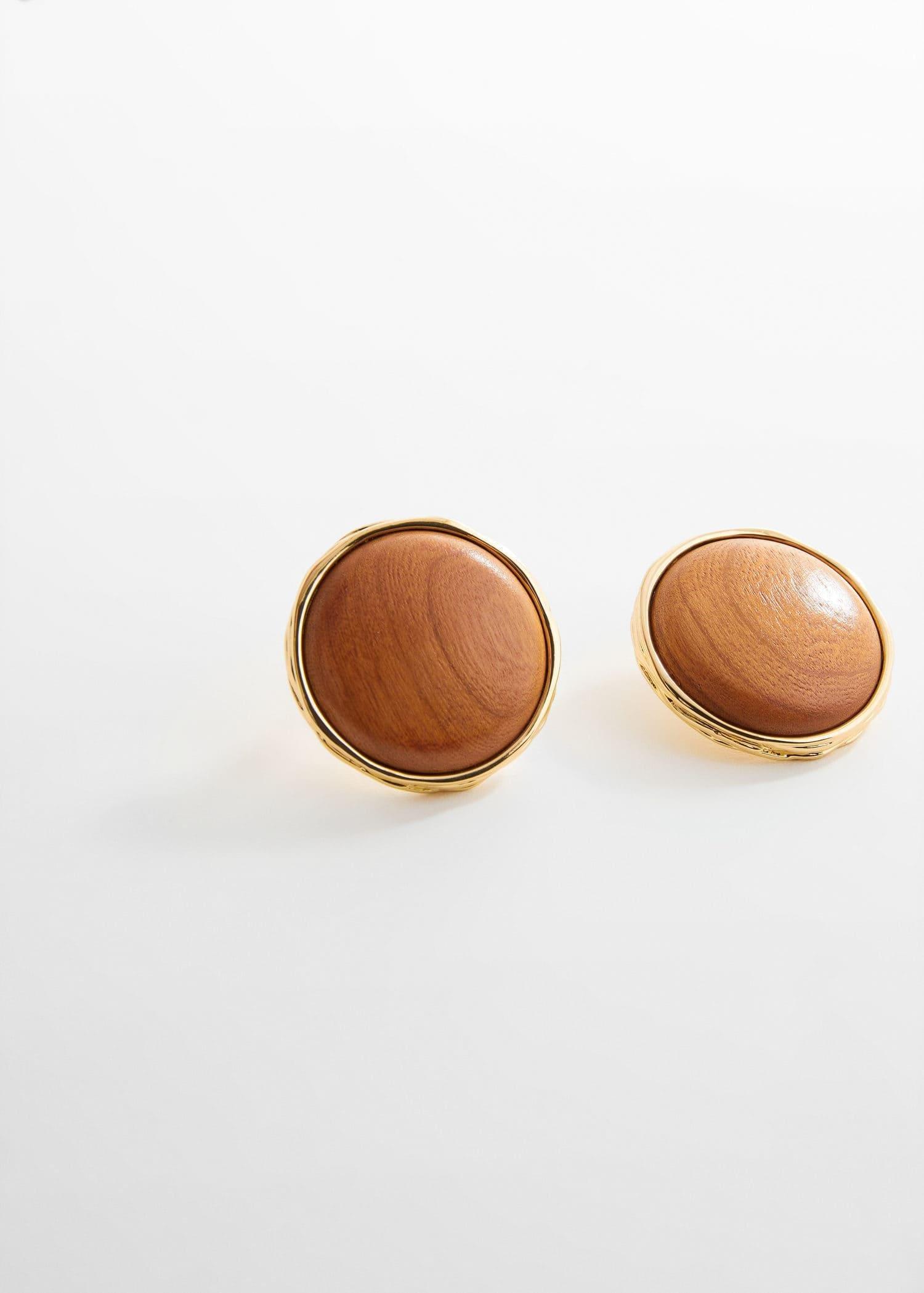 Gold Wooden Earrings With Circular Design, , large image number 1