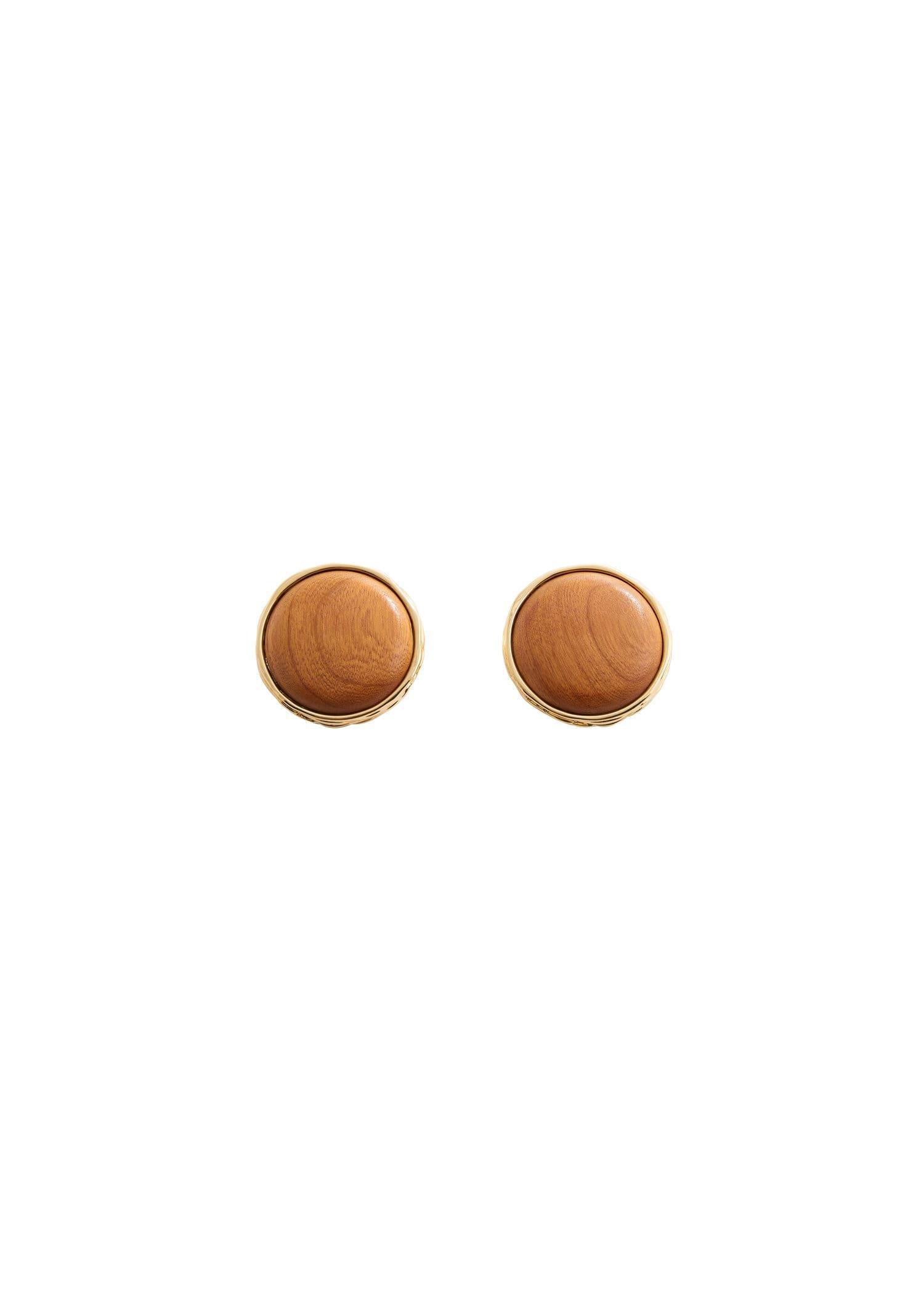 Gold Wooden Earrings With Circular Design, , large image number 2