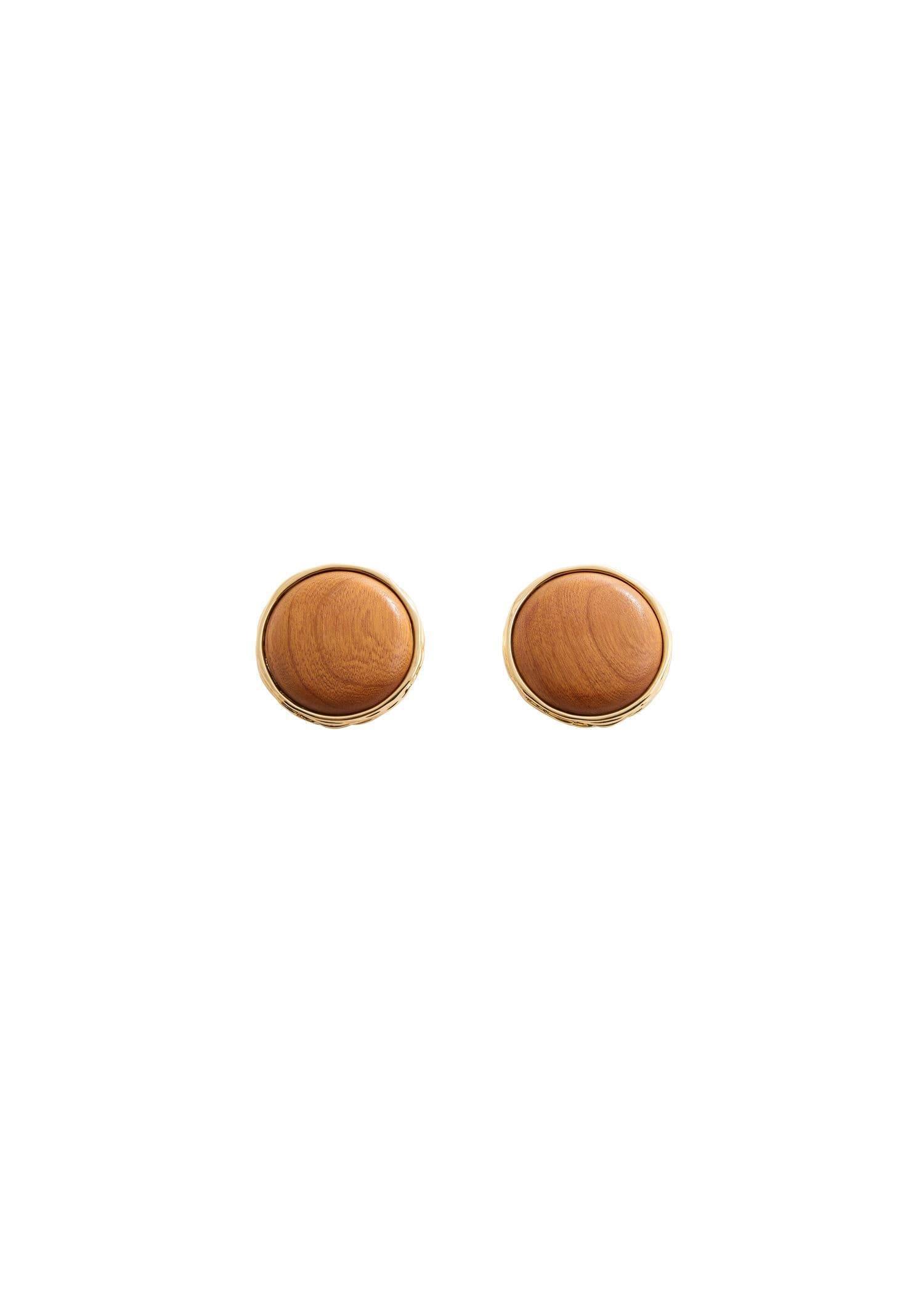 Mango - Gold Wooden Earrings With Circular Design