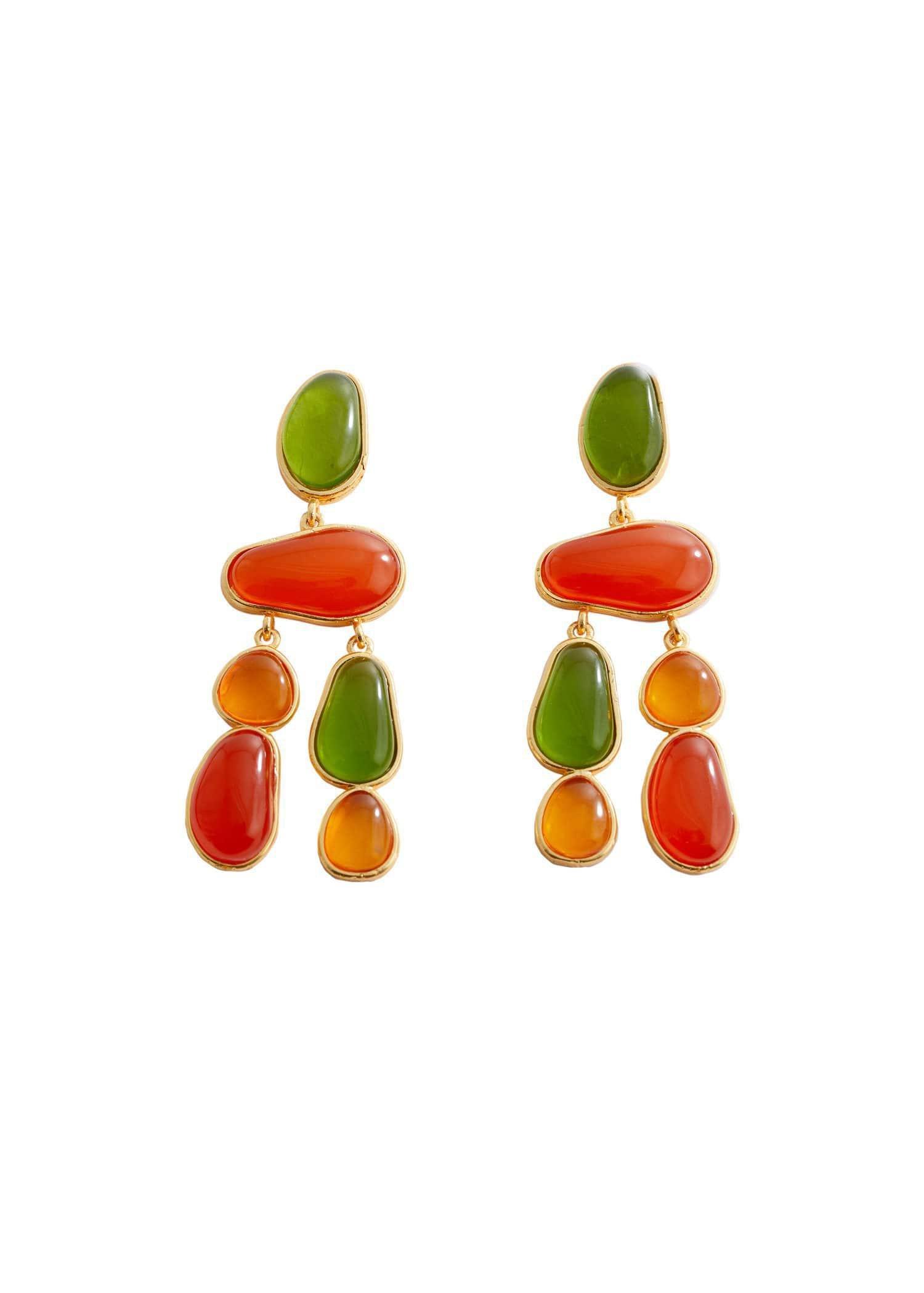 Gold Beaded Pendant Earrings, , large image number 2