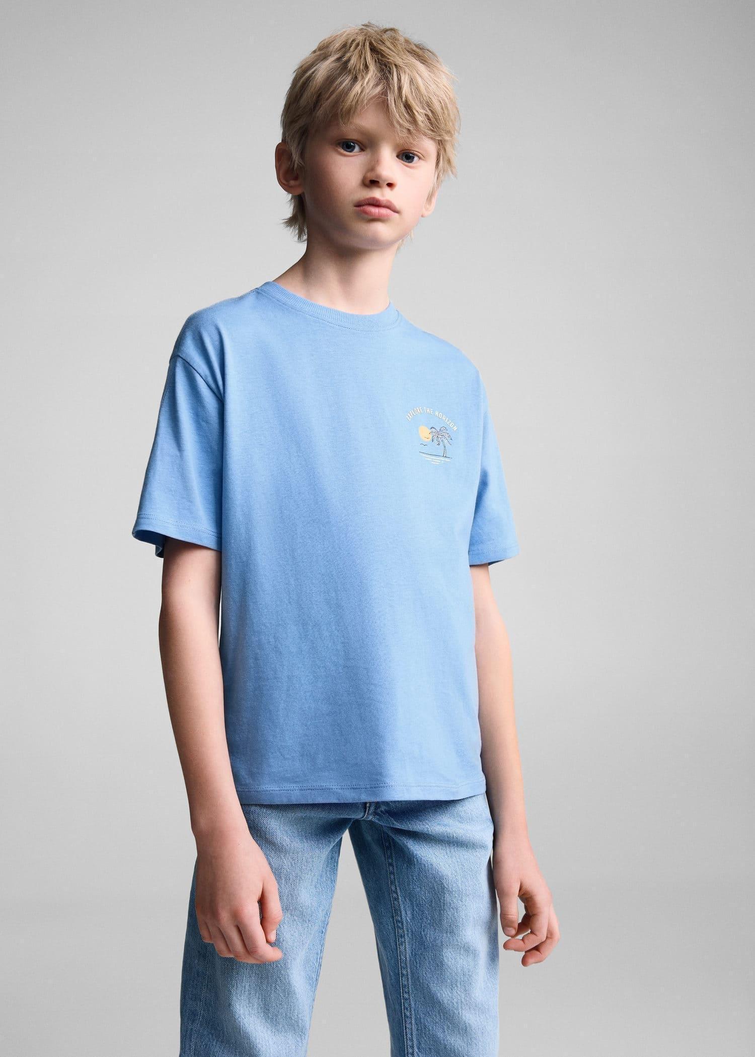 Mango - Blue Printed Cotton-Blend T-Shirt, Kids Boys