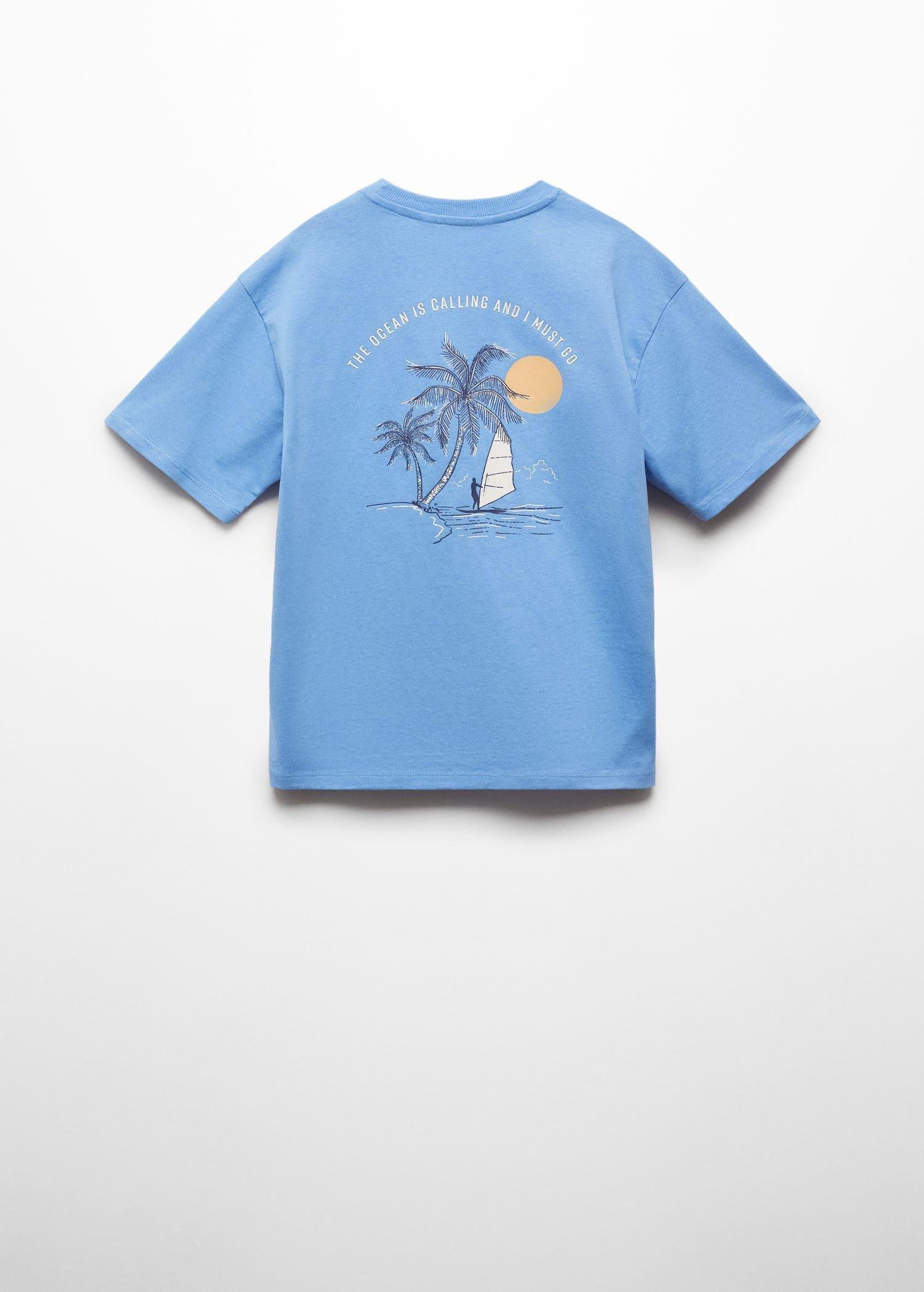 Mango - Blue Printed Cotton-Blend T-Shirt, Kids Boys
