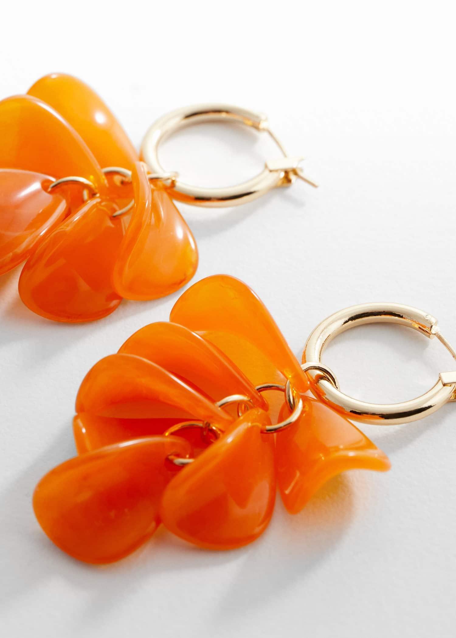 Orange Beaded Pendant Earrings, , large image number 1