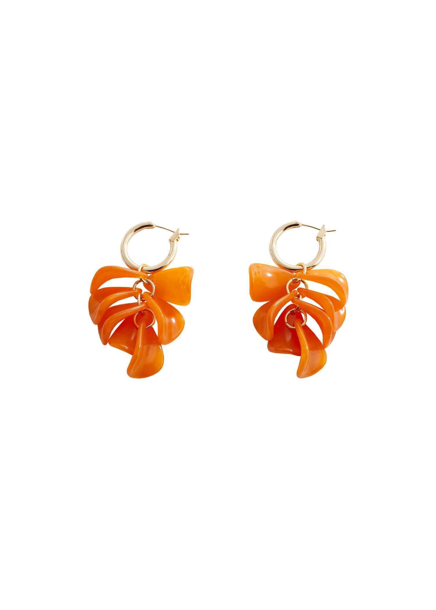 Orange Beaded Pendant Earrings, , large image number 2