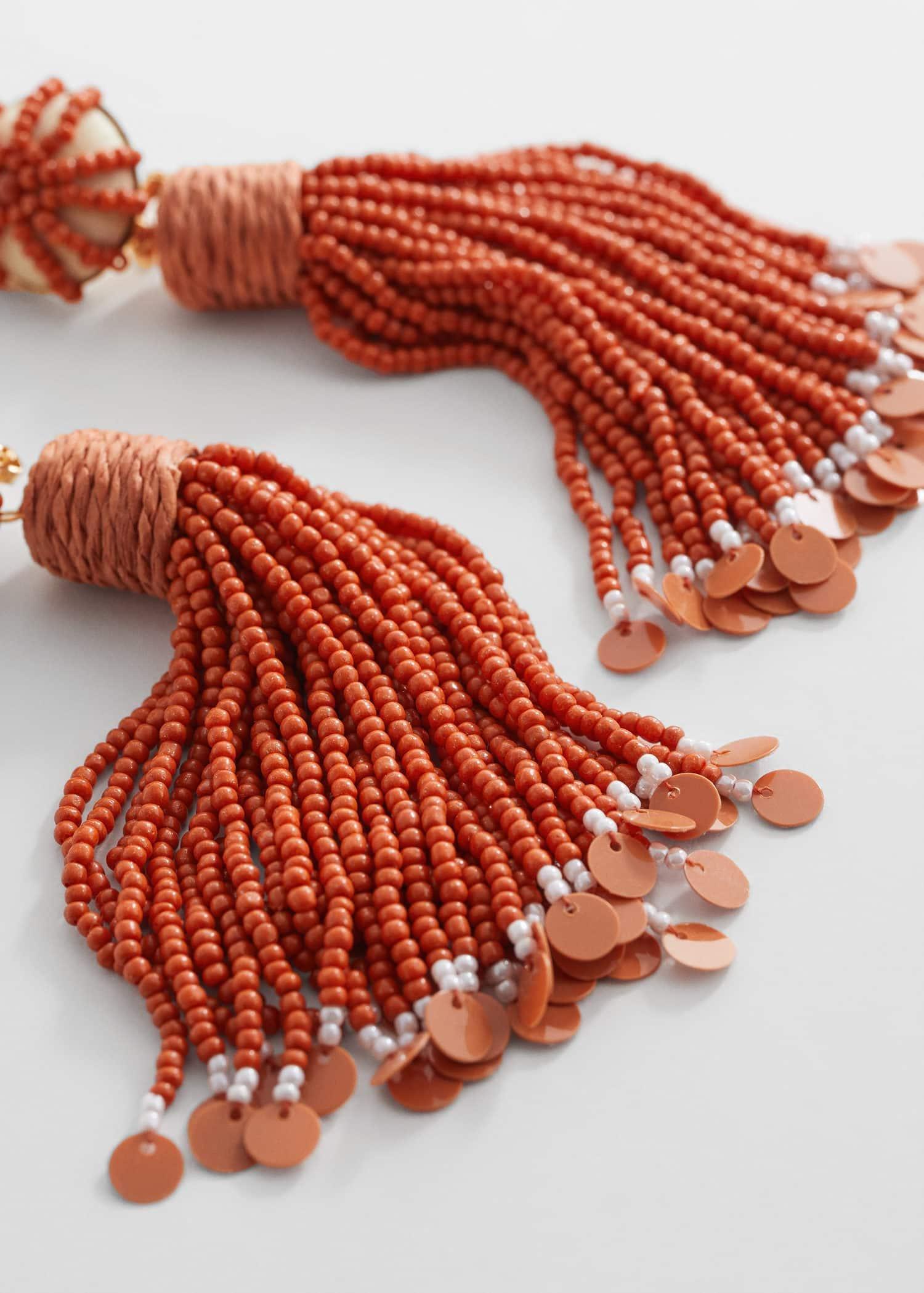 Brown Copper Beaded Pendant Earrings, , large image number 1