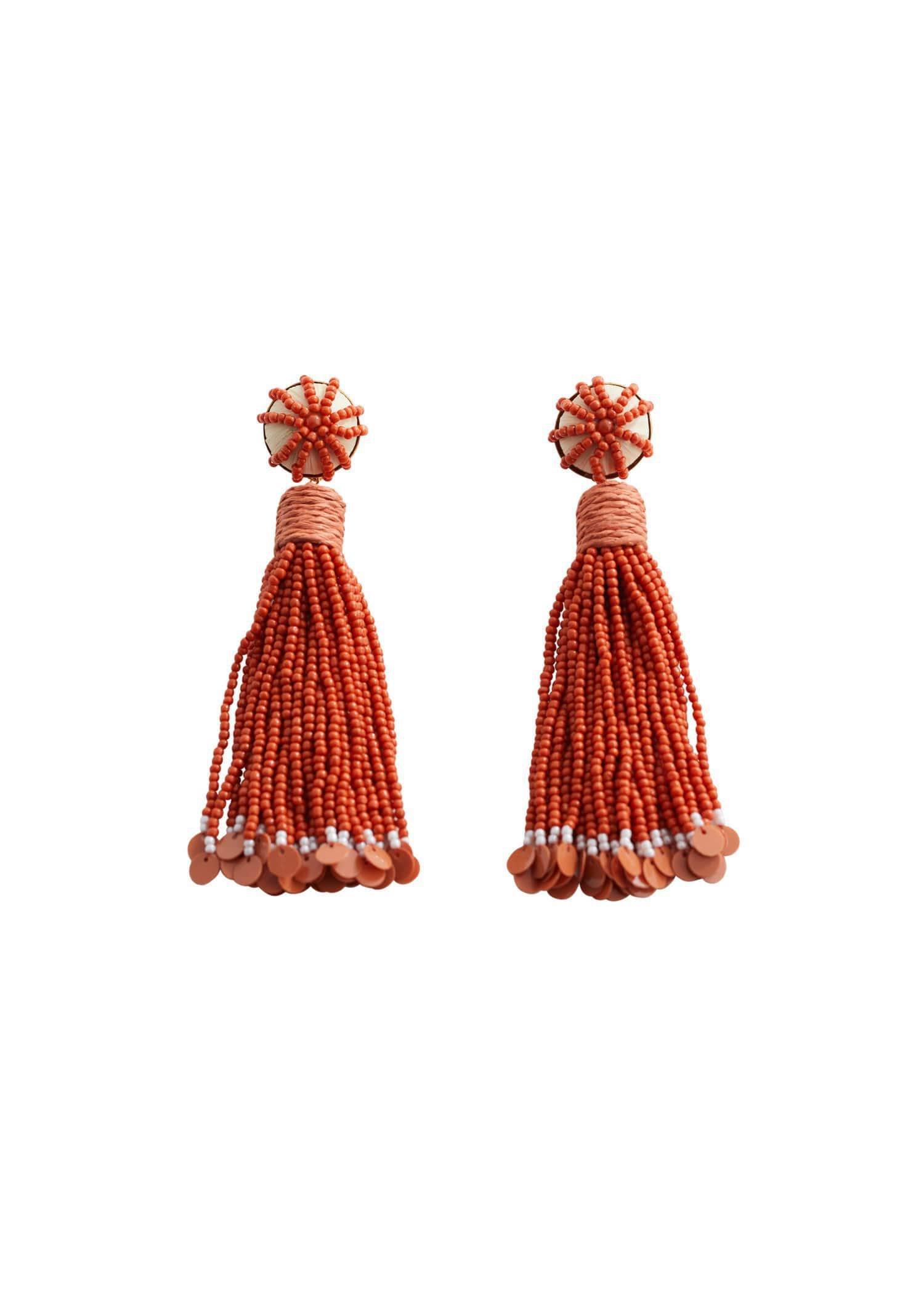 Brown Copper Beaded Pendant Earrings, , large image number 3