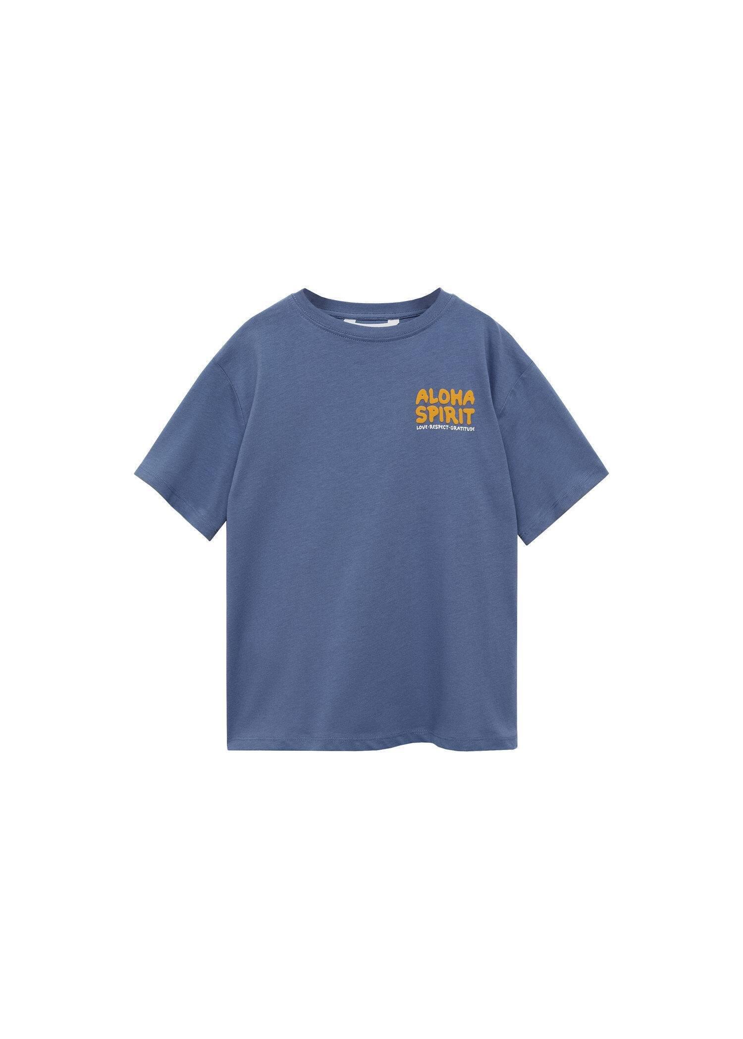 Mango - Blue Printed Message T-Shirt, Kids Boys