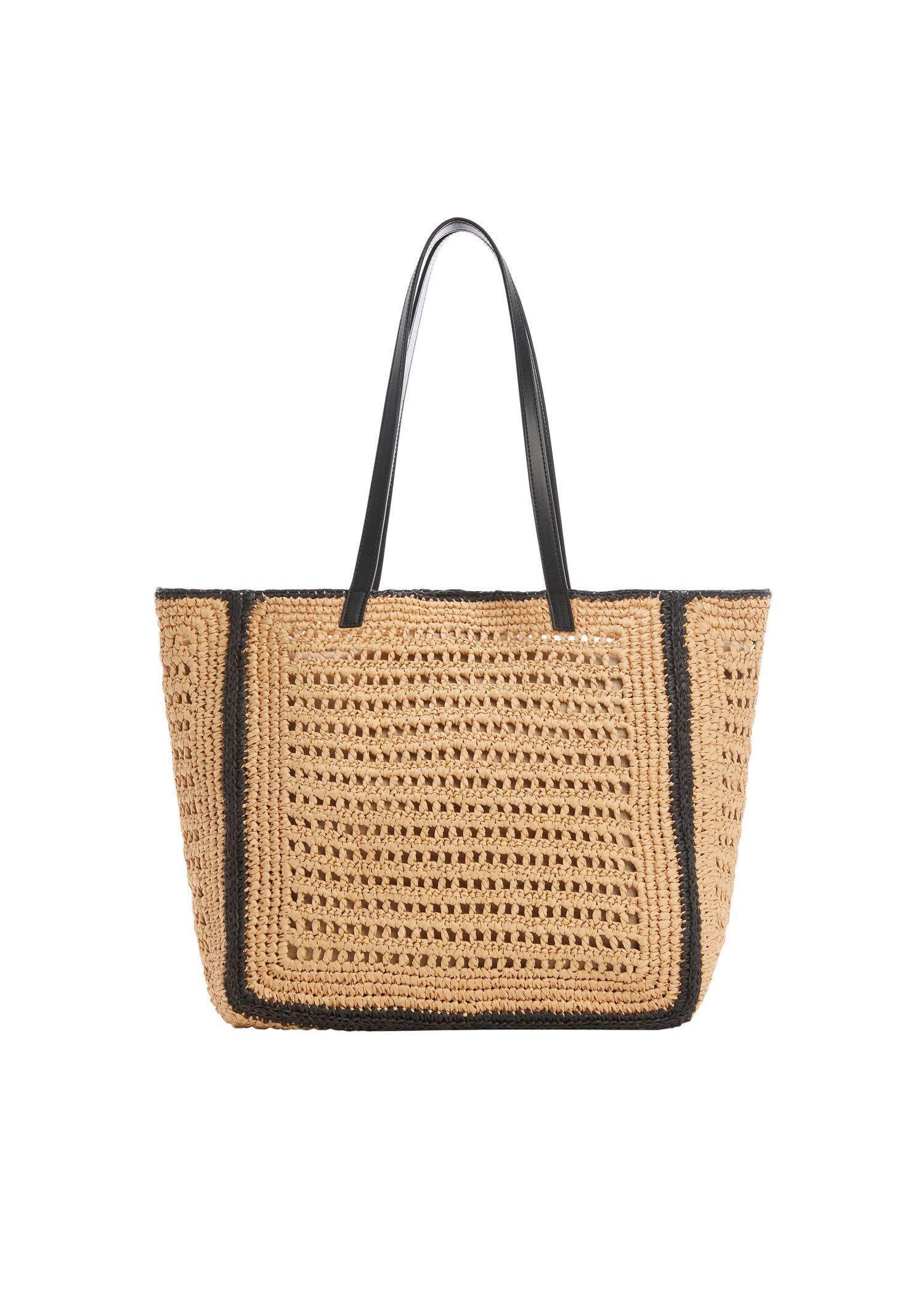 Mango - Black Natural Fibre Shopper Bag