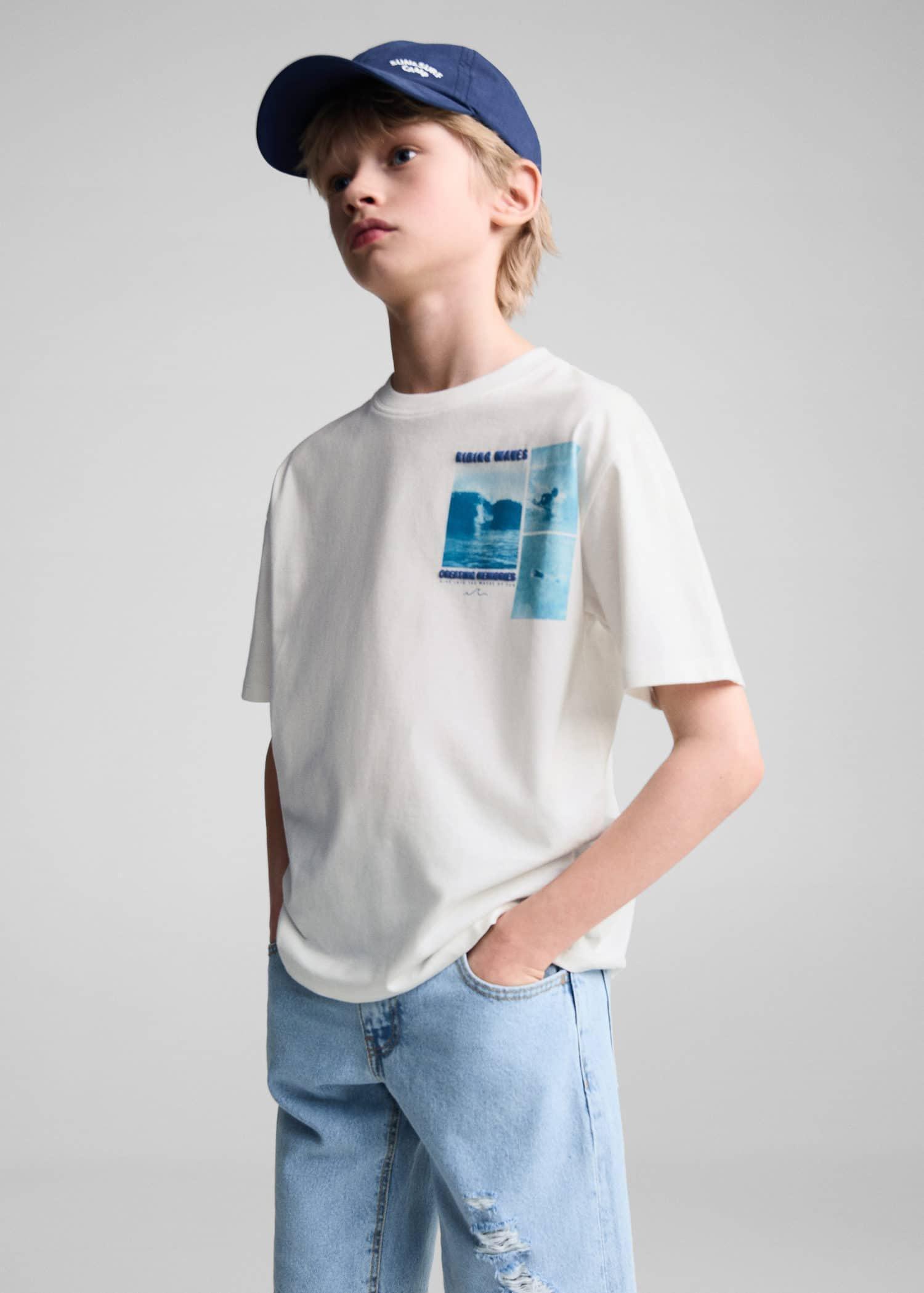 Mango - White Printed T-Shirt, Kids Boys