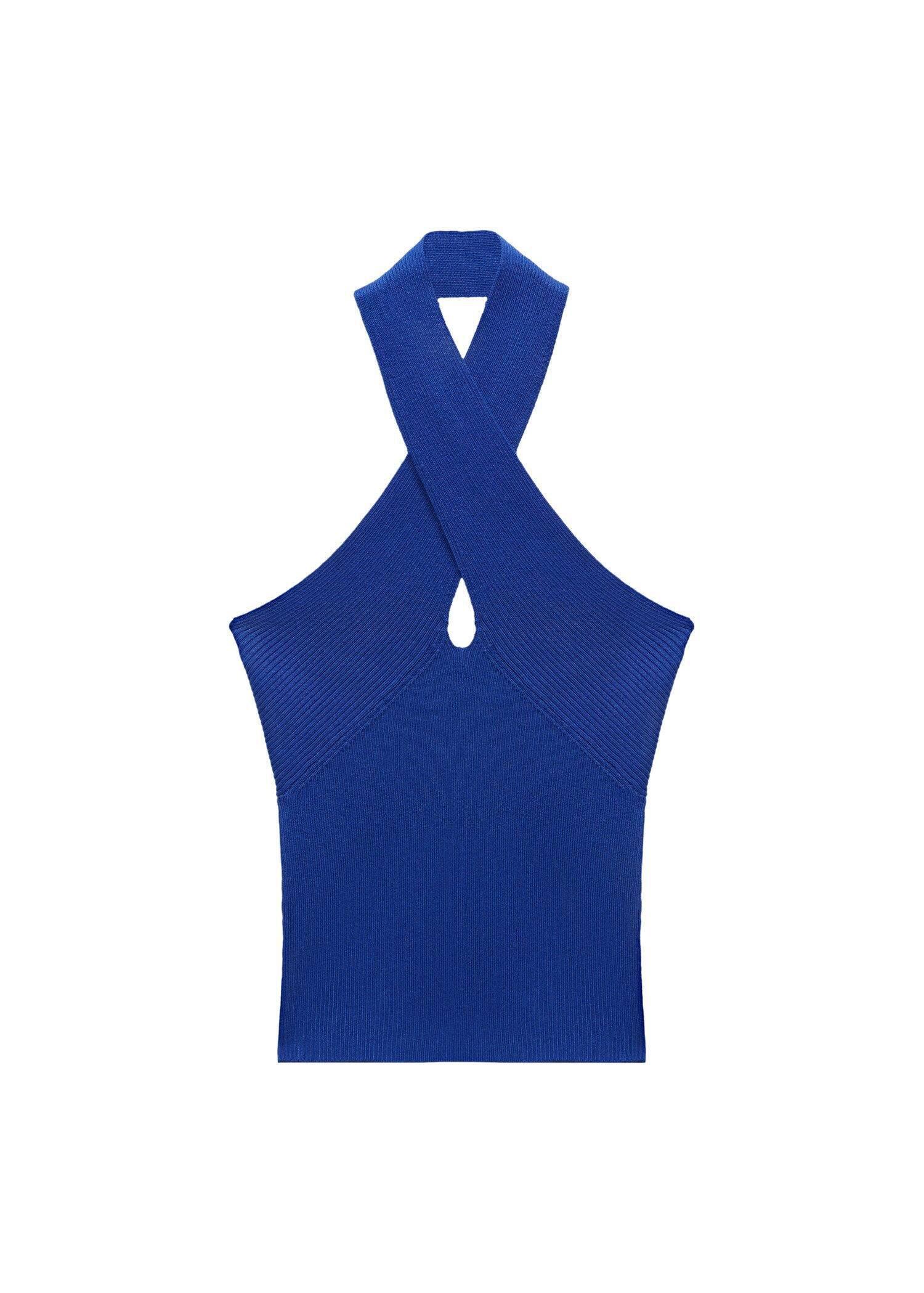 Mango - Blue Halter-Neck Knitted Top