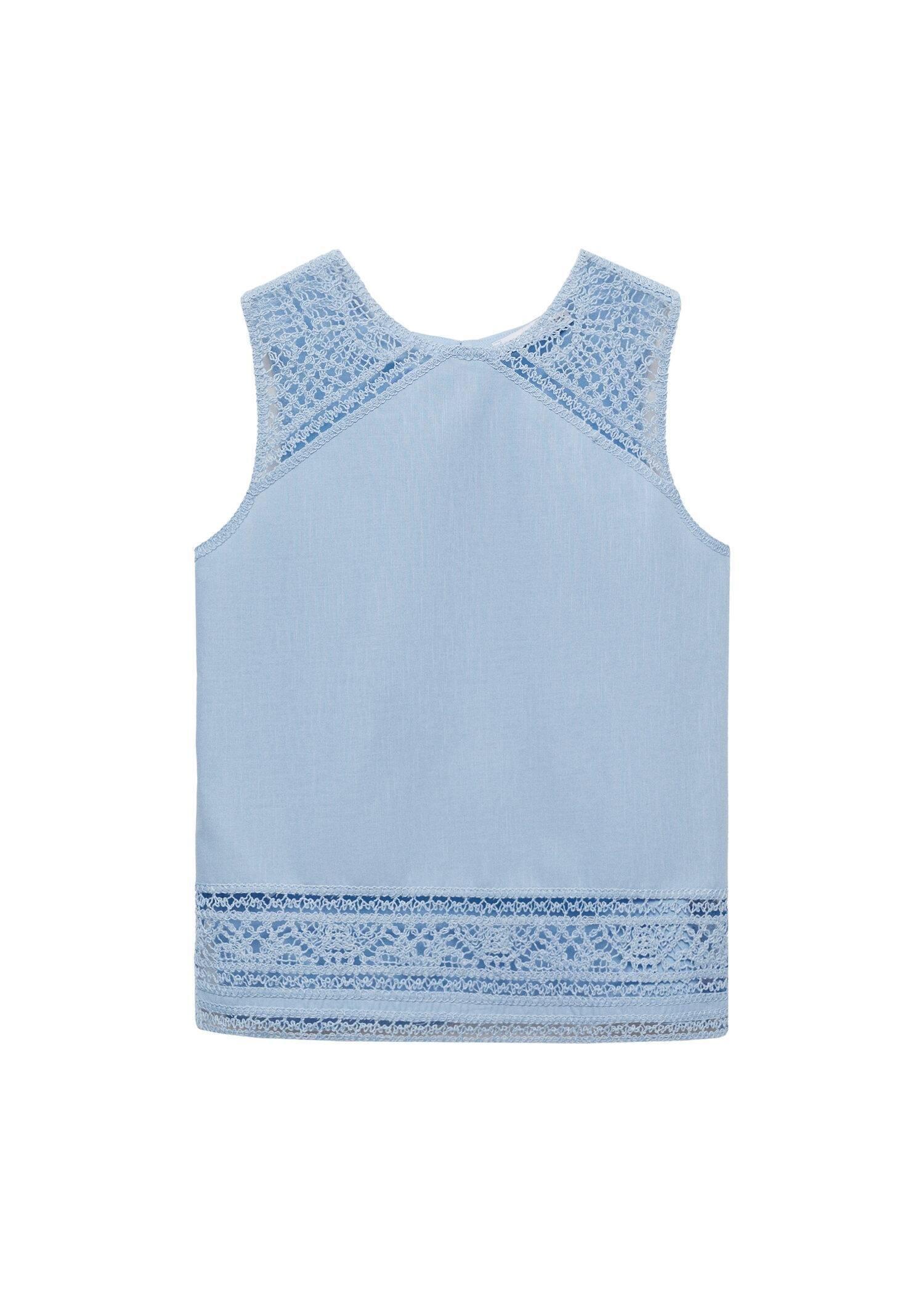 Mango - Blue Embroidered Cotton Top