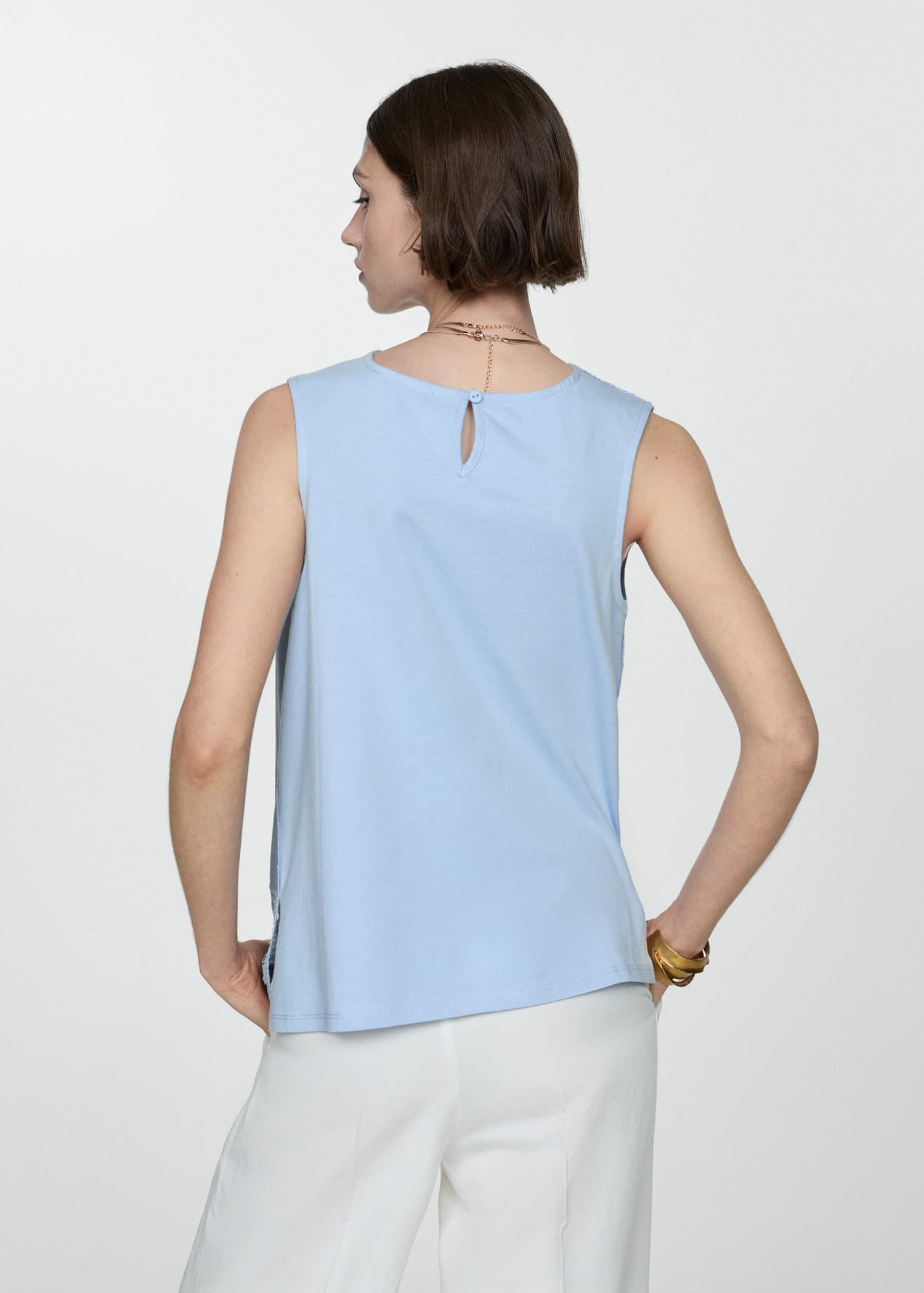 Mango - Blue Embroidered Cotton Top