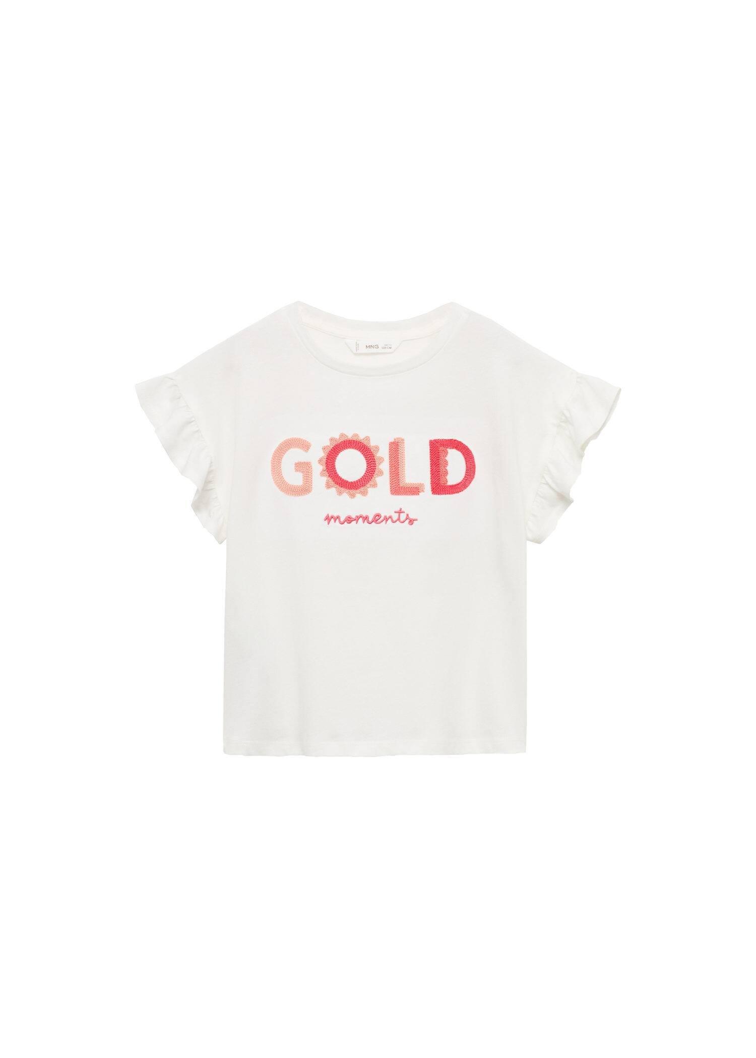 Mango - White Ruffled Message T-Shirt, Kids Girls