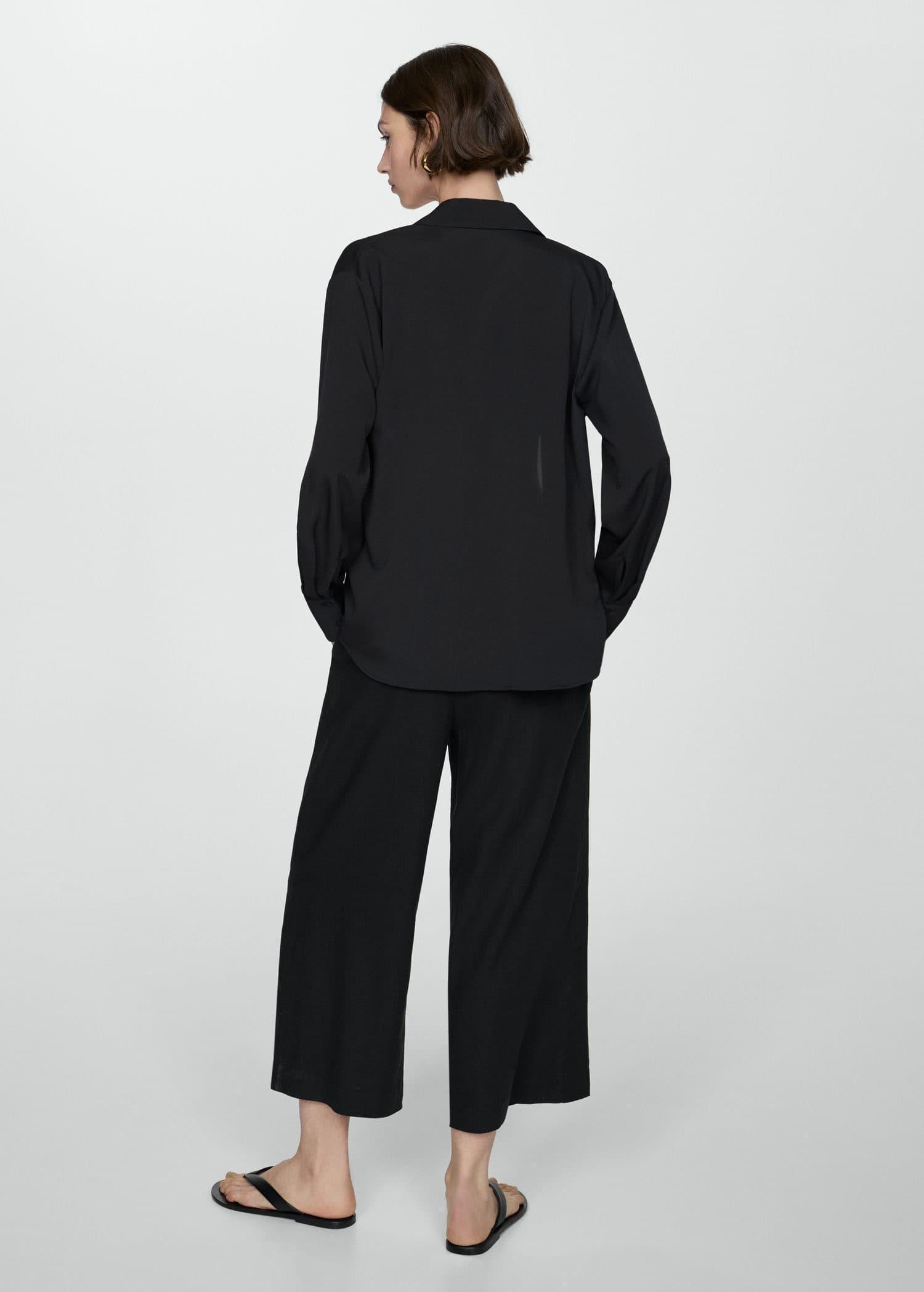 Mango - Black Wideleg Linen Trousers