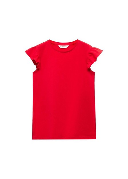 Mango - Red Short-Sleeved Ruffle T-Shirt, Kids Girls