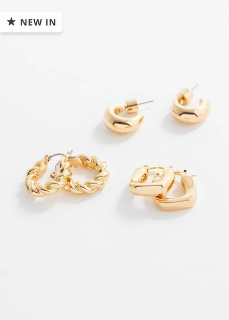 Mango - Gold Hoop Earrings, Set Of 3