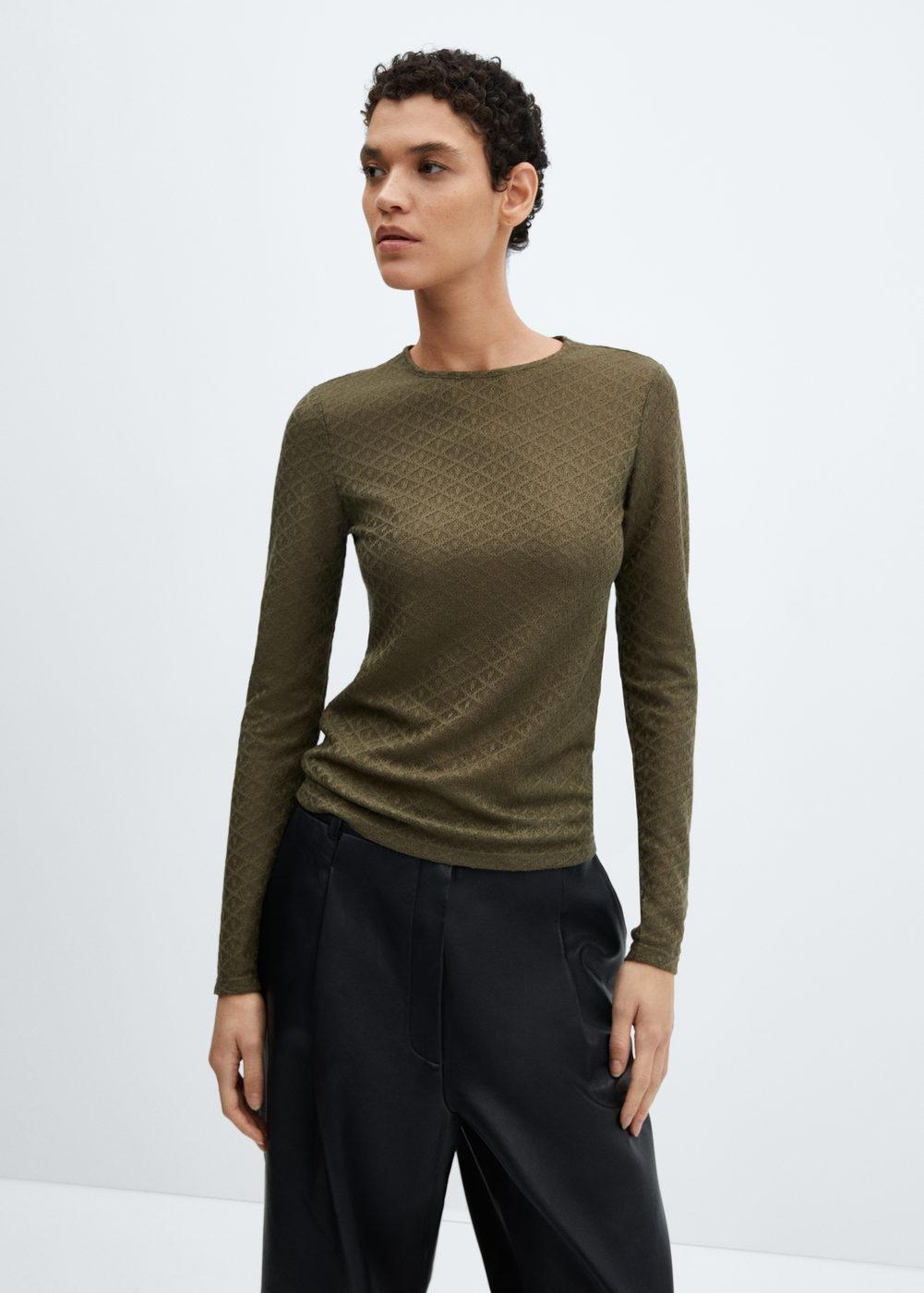 Mango - Khaki Textured Knit T-Shirt