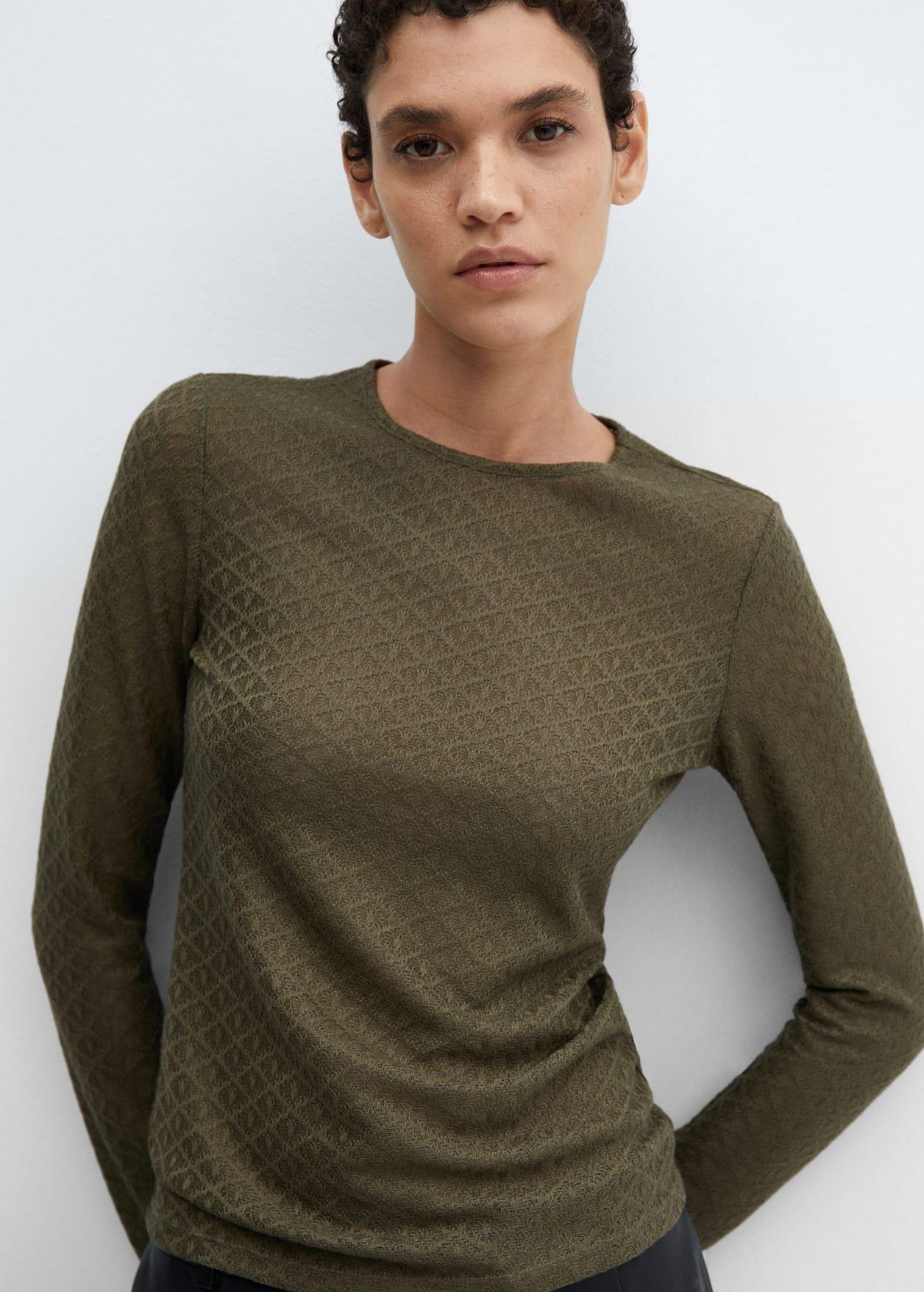 Mango - Khaki Textured Knit T-Shirt