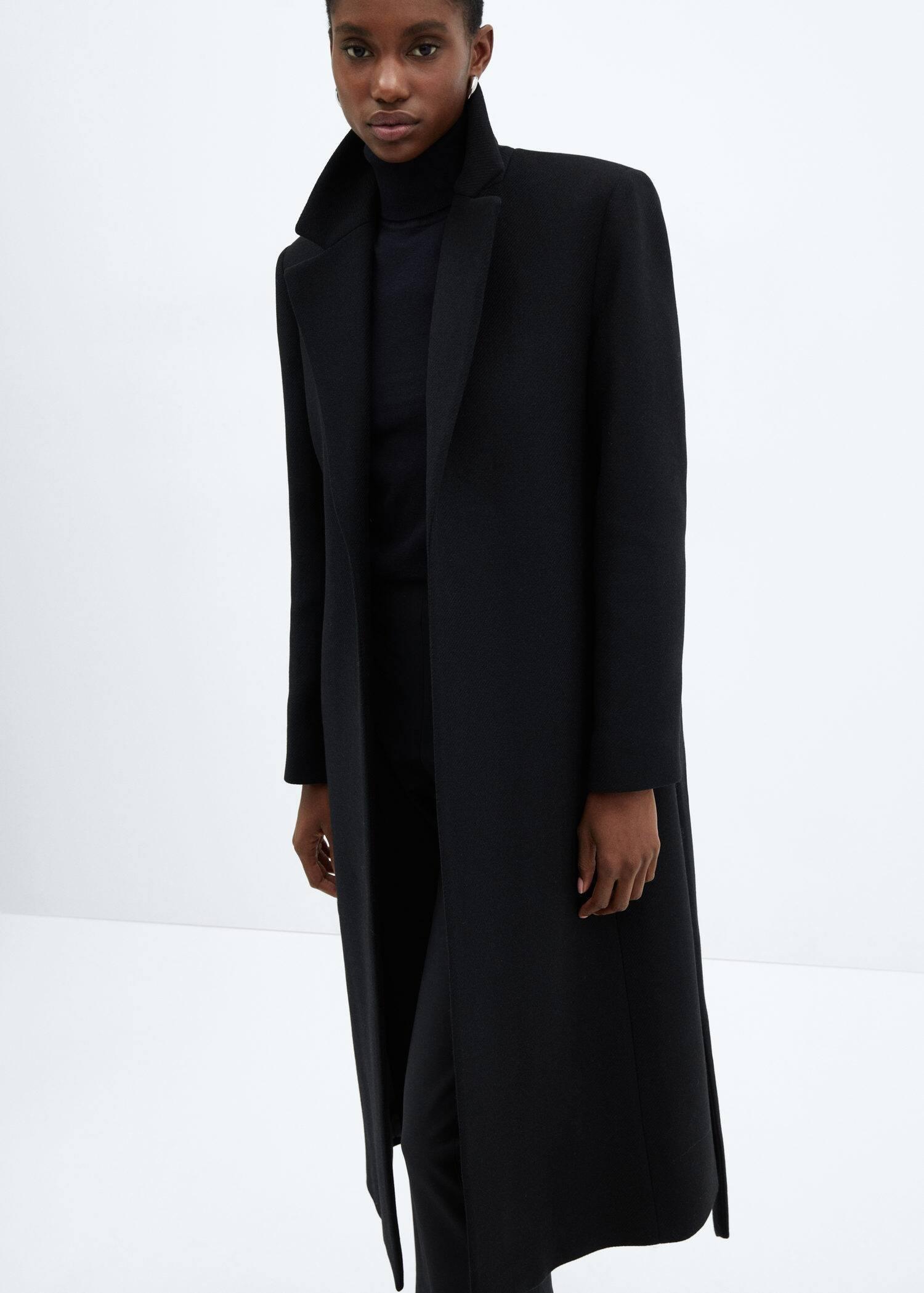 Mango - Black Fur-Effect Collar Detachable Wool Coat