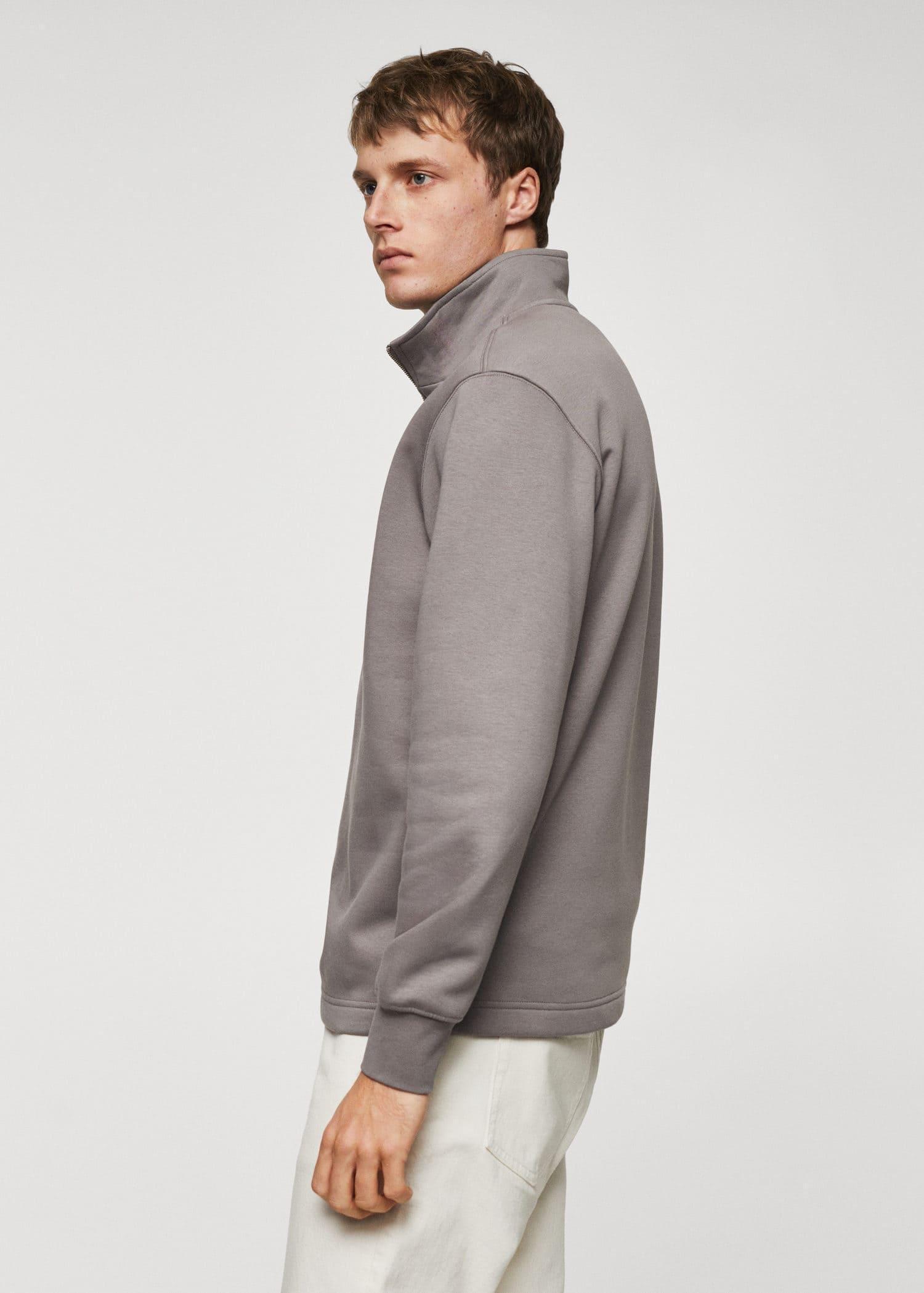 Mango - Grey Cotton Sweatshirt With Zip Neck