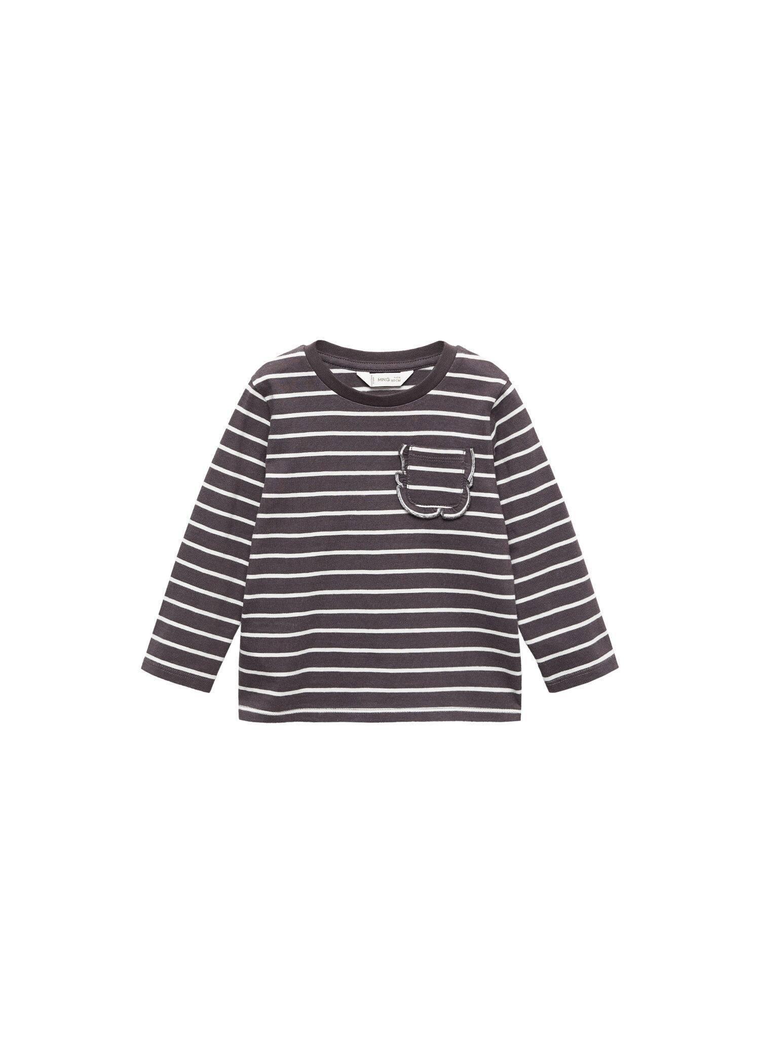 Mango - Grey Striped Long Sleeves T-Shirt, Kids Girls